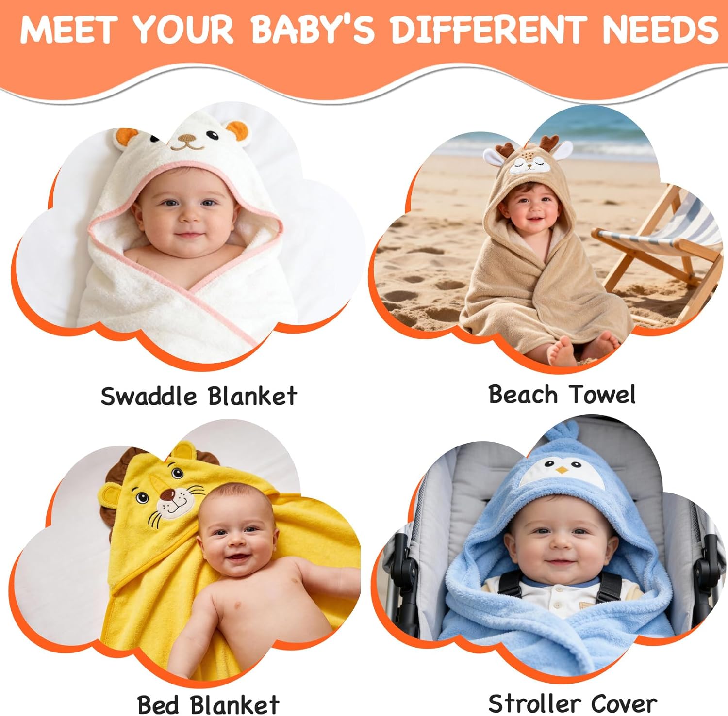 Baby Bath Supplies Baby Stuff Baby Gifts Newborn Gifts 4 Pack Baby Hooded Towel Baby Towel Toddler Towels Kids Hooded Bath Towels