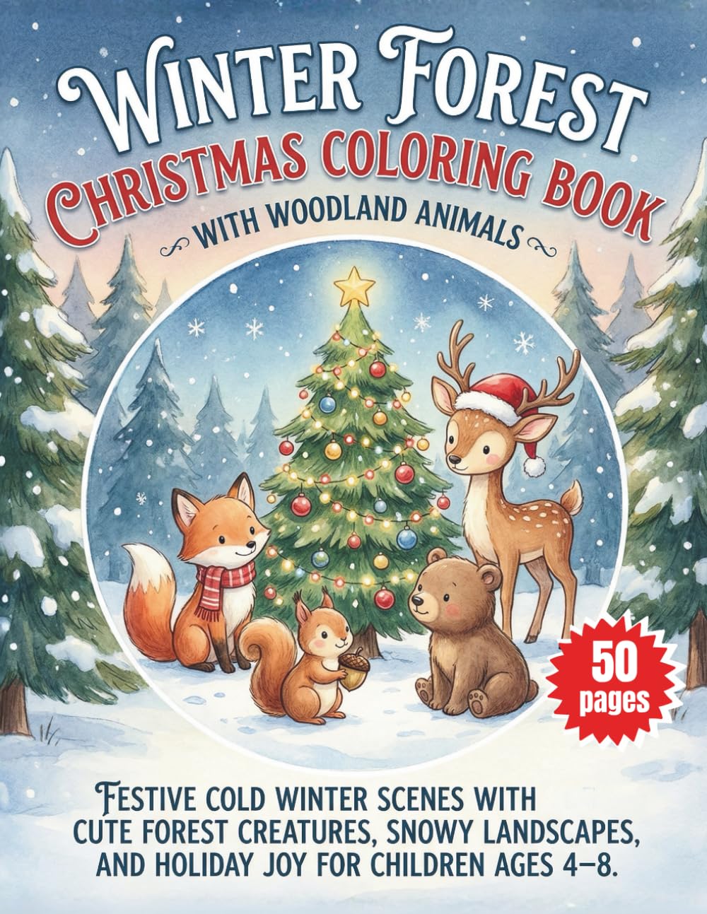 Winter Forest Christmas Coloring Book with Woodland Animals: Festive Cold Winter Scenes with Cute Forest Creatures, Snowy Landscapes, and Holiday Joy for Children Ages 4–8