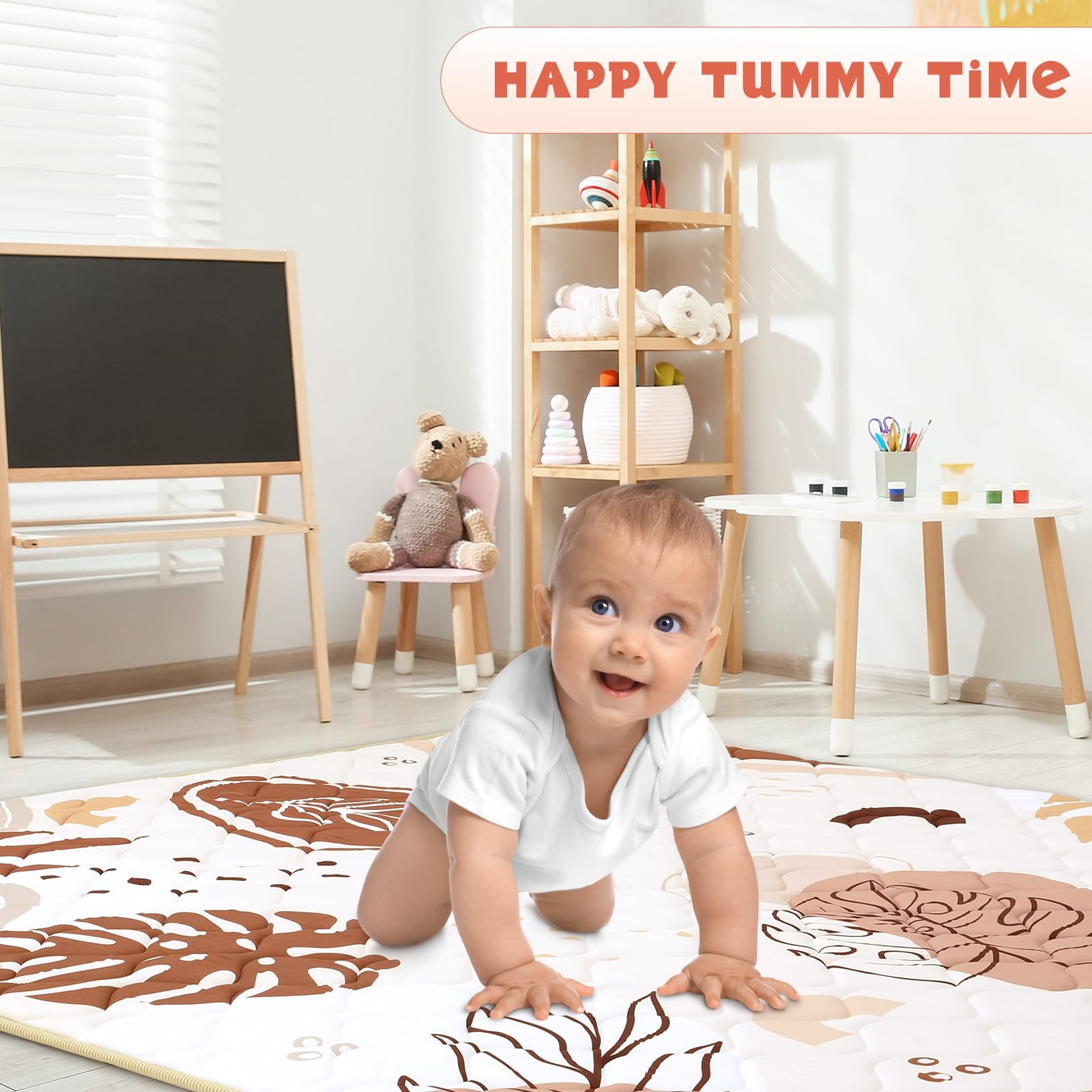 decalsweet Tappeto Gioco Bambini 150×180cm, Addensato 2cm Tappeto Gioco Neonato, Antiscivolo Pieghevole Tappeto Cameretta Bambina & Bambino, Tappeto Tummy Time Neonati (Foglie boho)