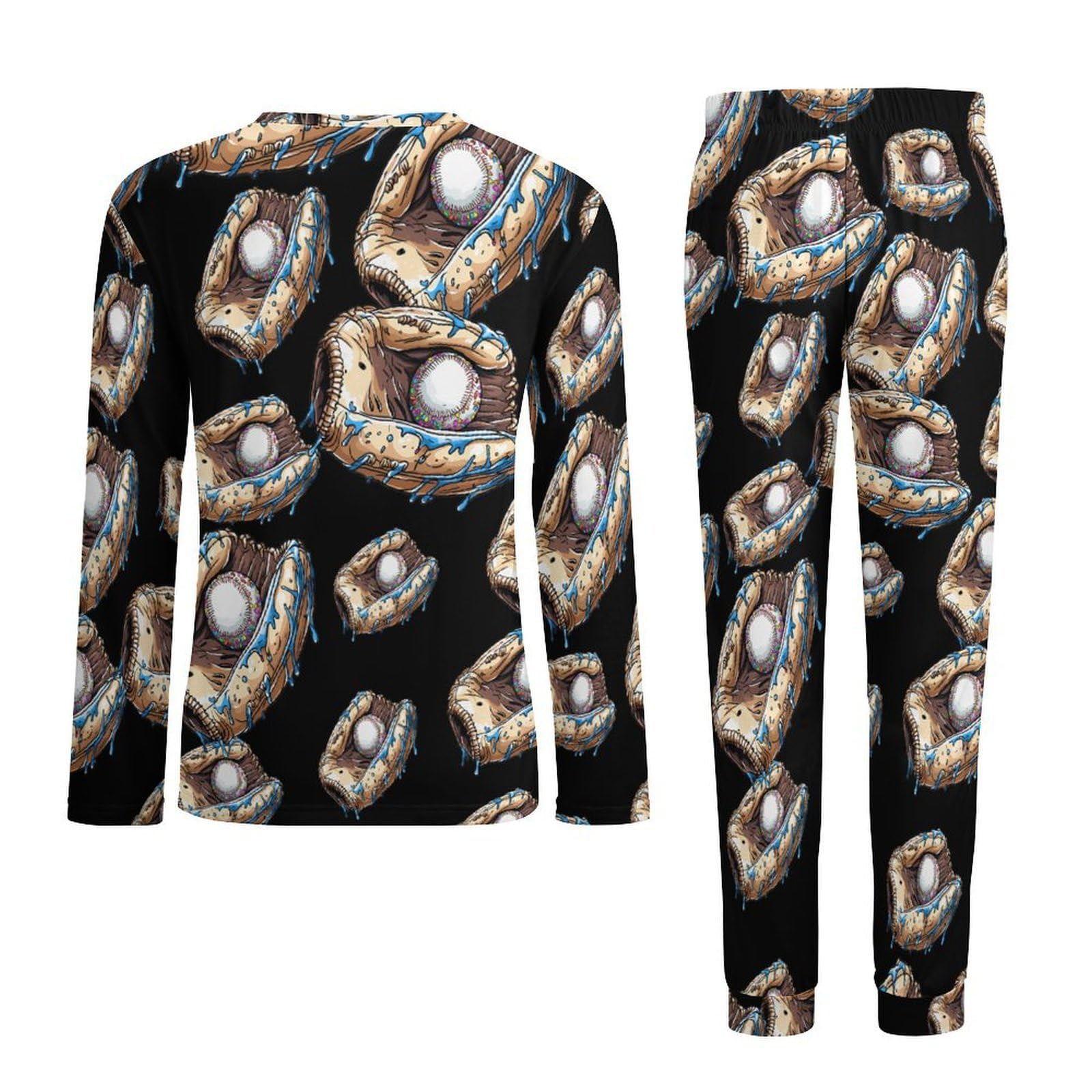 Conjunto de pijama para hombre con guantes de béisbol, cuello redondo, 2 piezas, manga larga, suave parte superior e inferior, transpirable para todas las estaciones