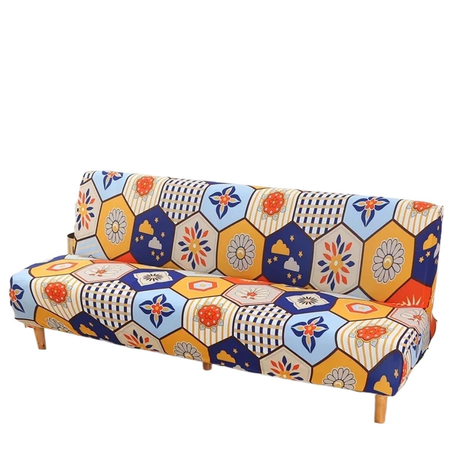 GCYEIDMA Armless Sofa Slipcover Armless Futon Slipcovers Stretch Folding Sofa Bed Cover with Elastic Bottom, Printed Fitted Couch(Color 10,M 155-185CM)