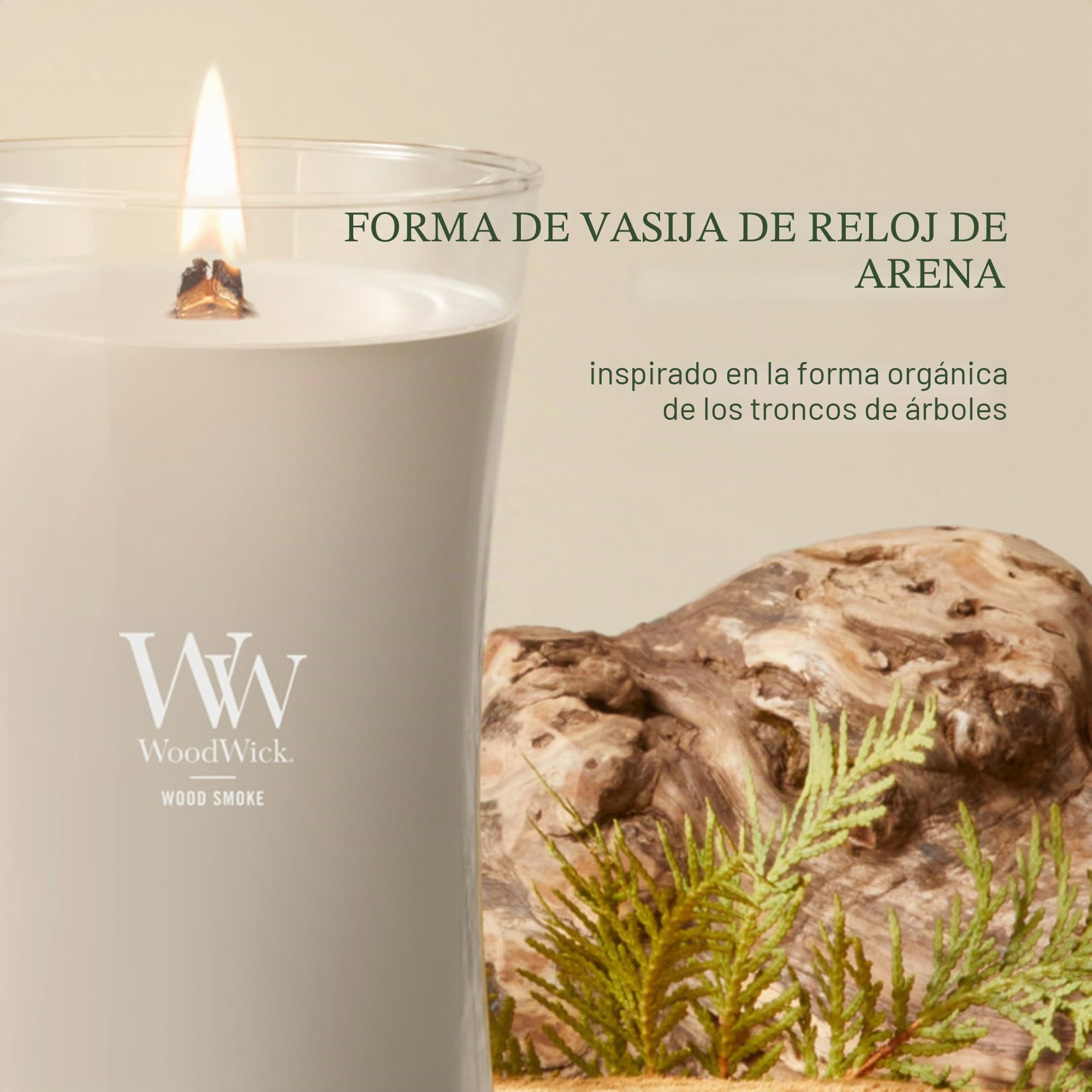 WoodWick Hourglass Vela Aromática en Tarro Grande, Gris (Wood Smoke), 610g