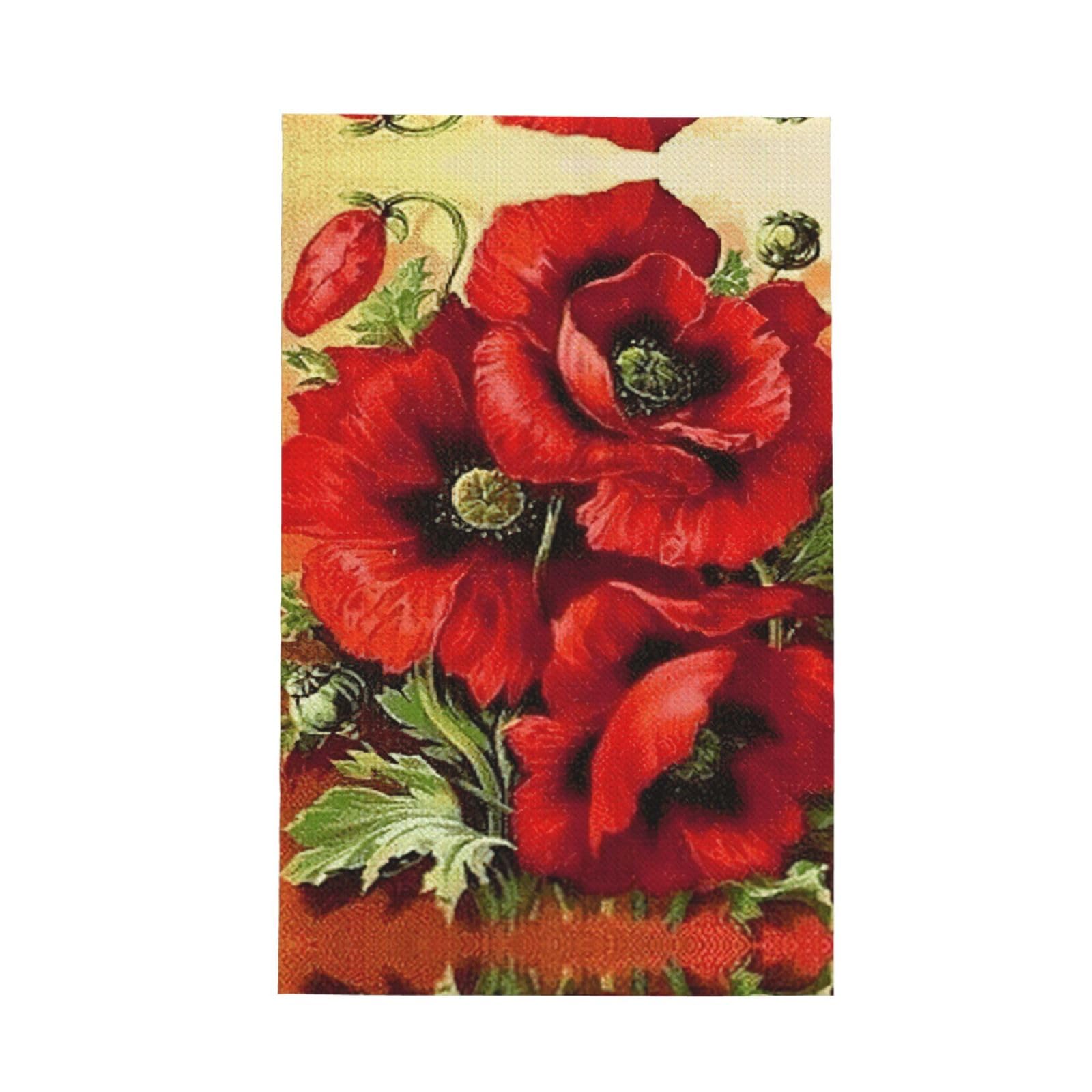 Xxahnbm Black Beautiful Red Poppy Flower Print Waffle Kitchen Towel,Absorbent Hand Towel