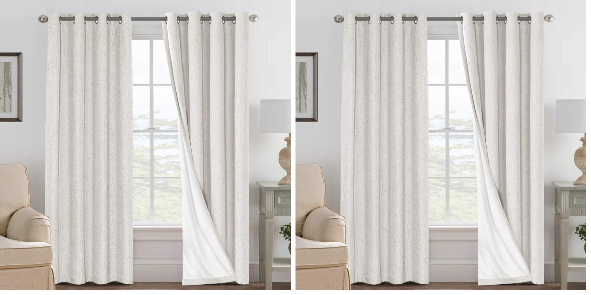 H.VERSAILTEX 100% Blackout Curtains Ivory, Linen Blackout Curtains 96 inch Curtains 2 Panel Set, Elegant Curtain for Bedroom Grommet Drapes Window Curtains Living Room Drapes (Pack of 2)