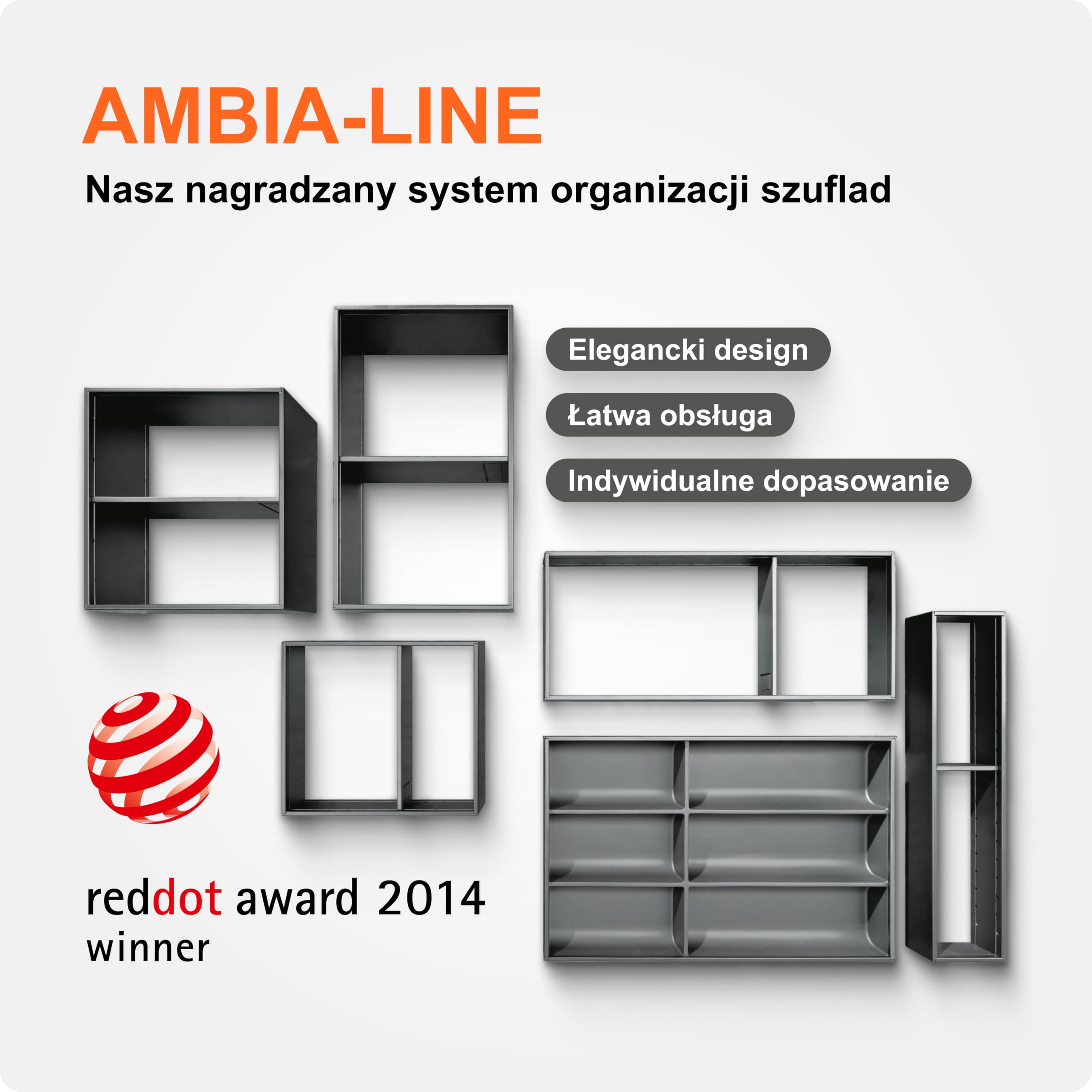 blum AMBIA-LINE wkład na sztućce Soft-Touch | premium organizer szuflady do nowoczesnych szuflad i szafek kuchennych | chroni, sortuje i porządkuje sztućce | 42×30×5 cm | Szary/Biały