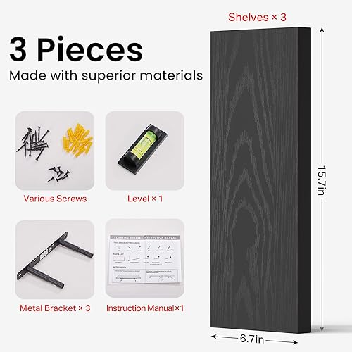 Miniatura 10 de BAYKA Estantes flotantes para pared, estantes de madera rústica montados en la pared para baño, dormitorio, sala de estar, cocina, estante colgante