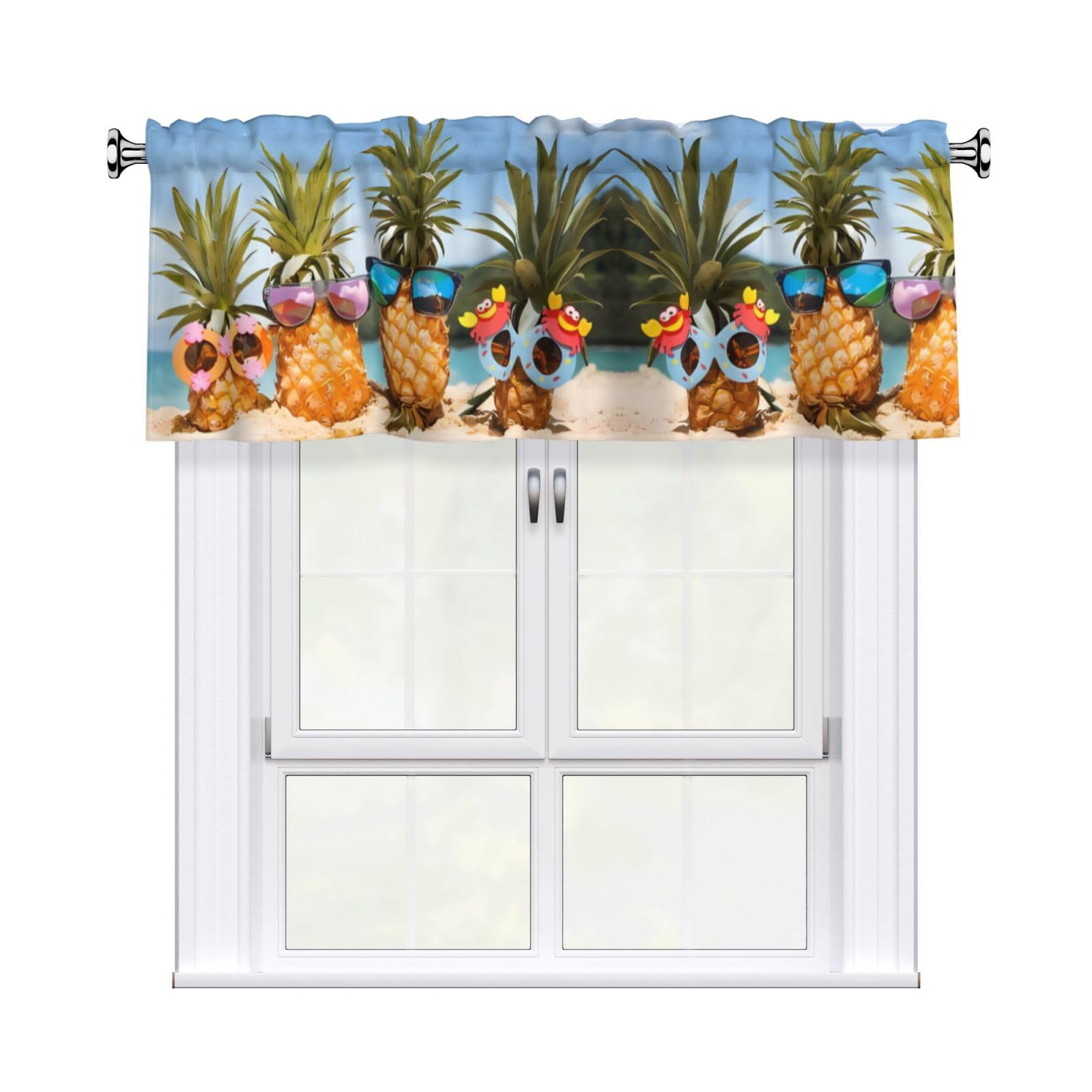 HJFCZH Pineapple Fruit Sunglasses Sand Beach Prints Durable Window Layer – 54x18 Inch 100% Polyester Peach Skin Valance for Long-Lasting Style