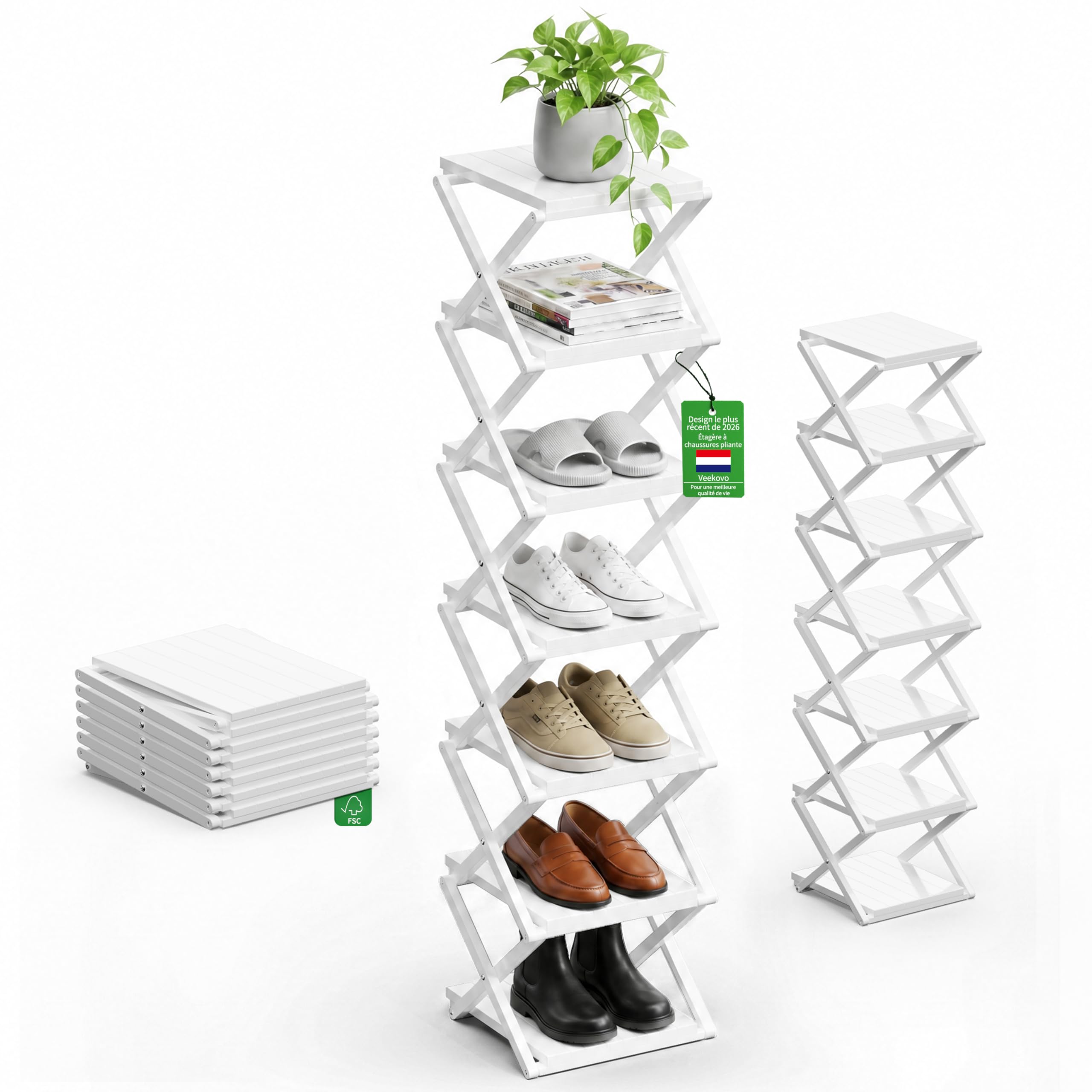 Rangement chaussure en bambou blanc haut de gamme à 7 niveaux