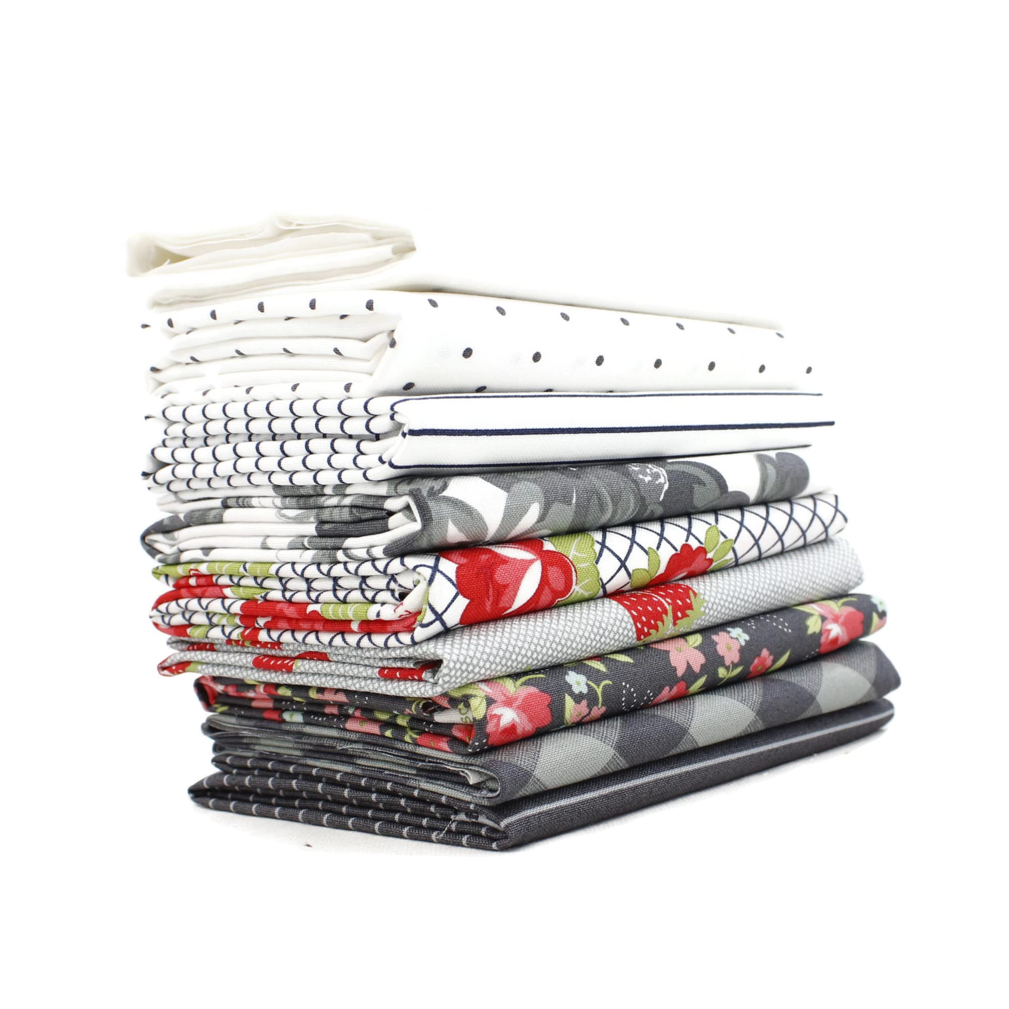 Sunday Stroll - Black & White Fat Quarter Bundle (9 Pieces) by Bonnie & Camille for Moda 18 x 21 inches (45.72 cm x 53.34 cm) Fabric cuts DIY Quilt Fabric