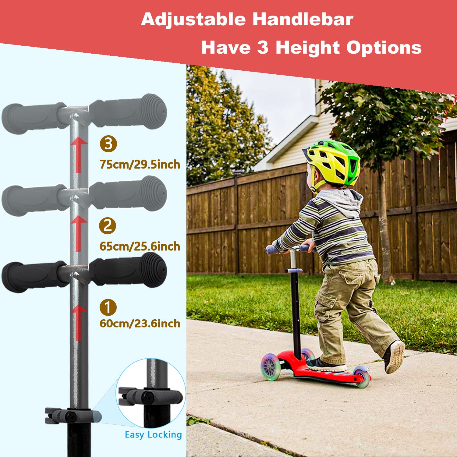 FAWN TOYS 3-Wheel Junior Kick Scooter LED Flashing Wheels/Lean to Turn/Indoor/Outdoor Three Adjustable Heights Quiet PU Wheels Extra Wide Deck Best Gift for Kids, Boys Girls 2-8 Yrs in use