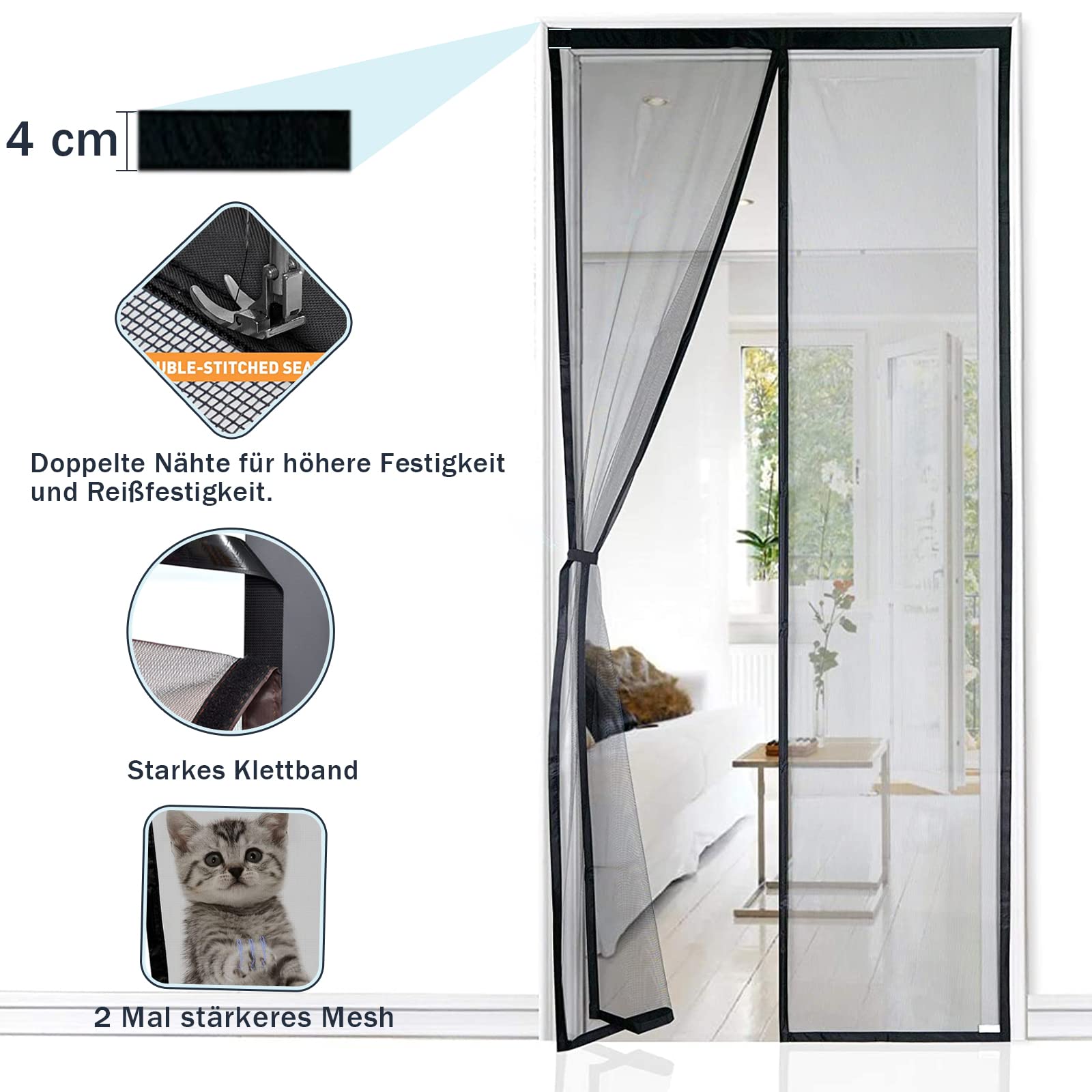 Insektenschutz Balkontür 100x185cm- Robustes Fiberglas & Stärkere Magneten, MagnetfliegengittertürEinfach Zu Installieren, Moskitonetz Tür Schwarz für Kellertür und Terrassentür