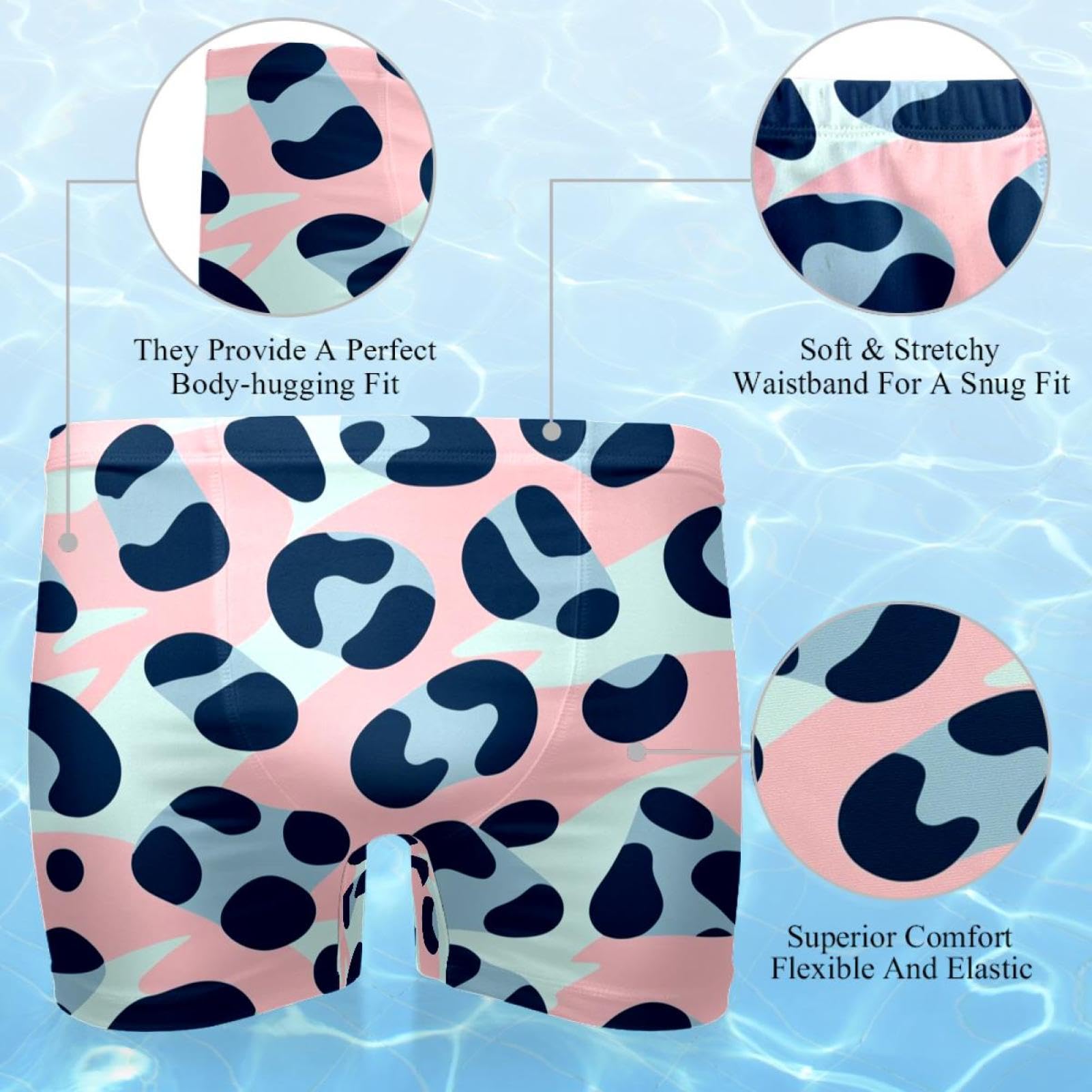 Mens Leopard Art-2449 Jammer Swimsuit Elastic Waistband Short Boxer Swimsuit Board Shorts, XXL,