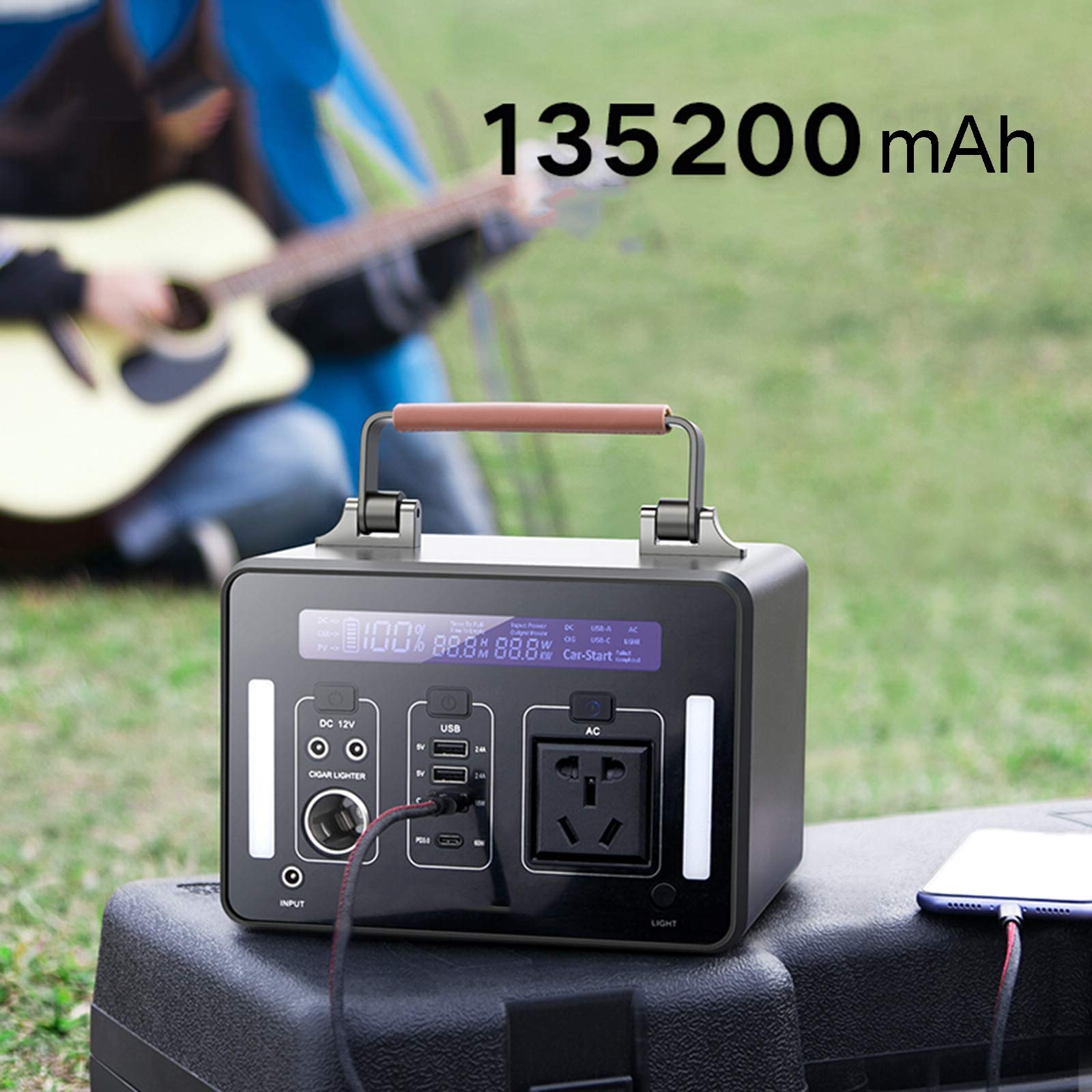 135200mAh Générateur Portable Batterie Rechargeable au Lithium Générateur, 12V Voiture, Sortie USB Hors réseau d'alimentation pour la Sauvegarde Camping Urgence