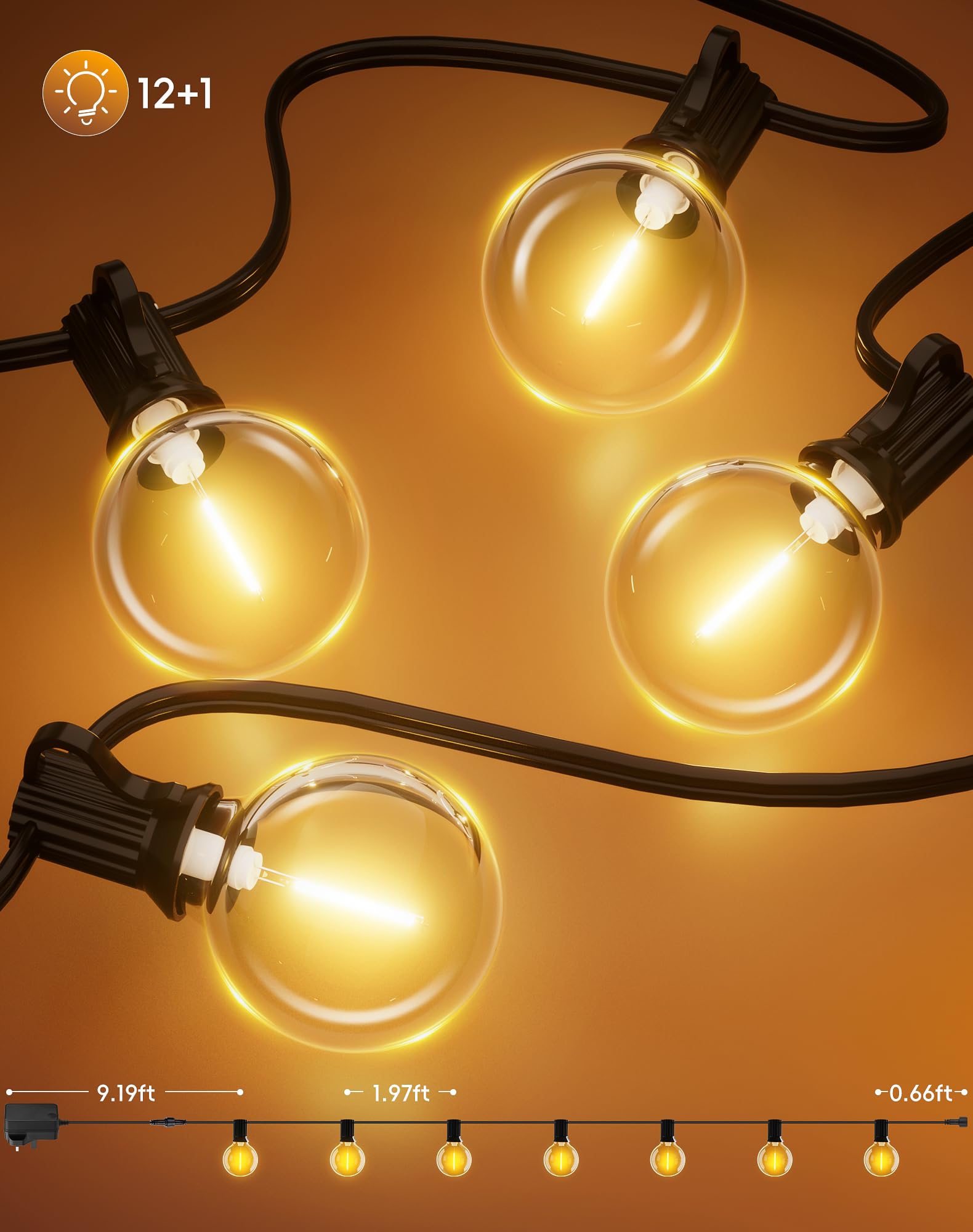 Guirnalda Luces Exterior Jardin 9M - 30Ft Luces LED Terraza Exterior G40 Bombillas Exteriores Guirnaldas Impermeable Iluminacion Lampadas Enchufe Outdoor Light para Patio Jardín Partido