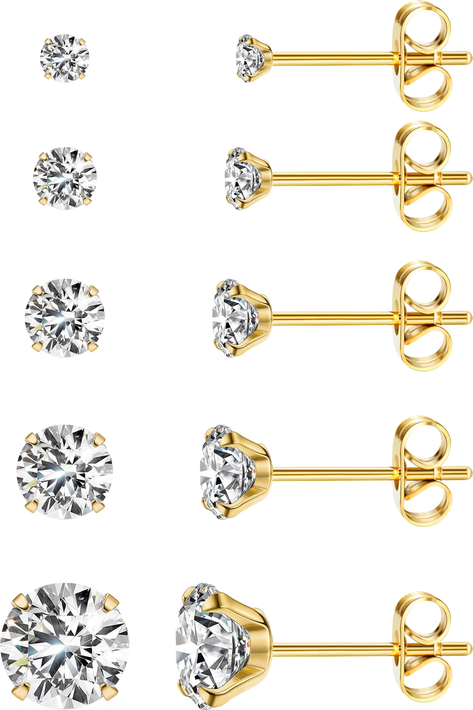 HANCAO 5 Pairs Extra Long Post Earrings 316L Stainless Steel Stud Earrings for Women Hypoallergenic Cubic Zirconia Ear