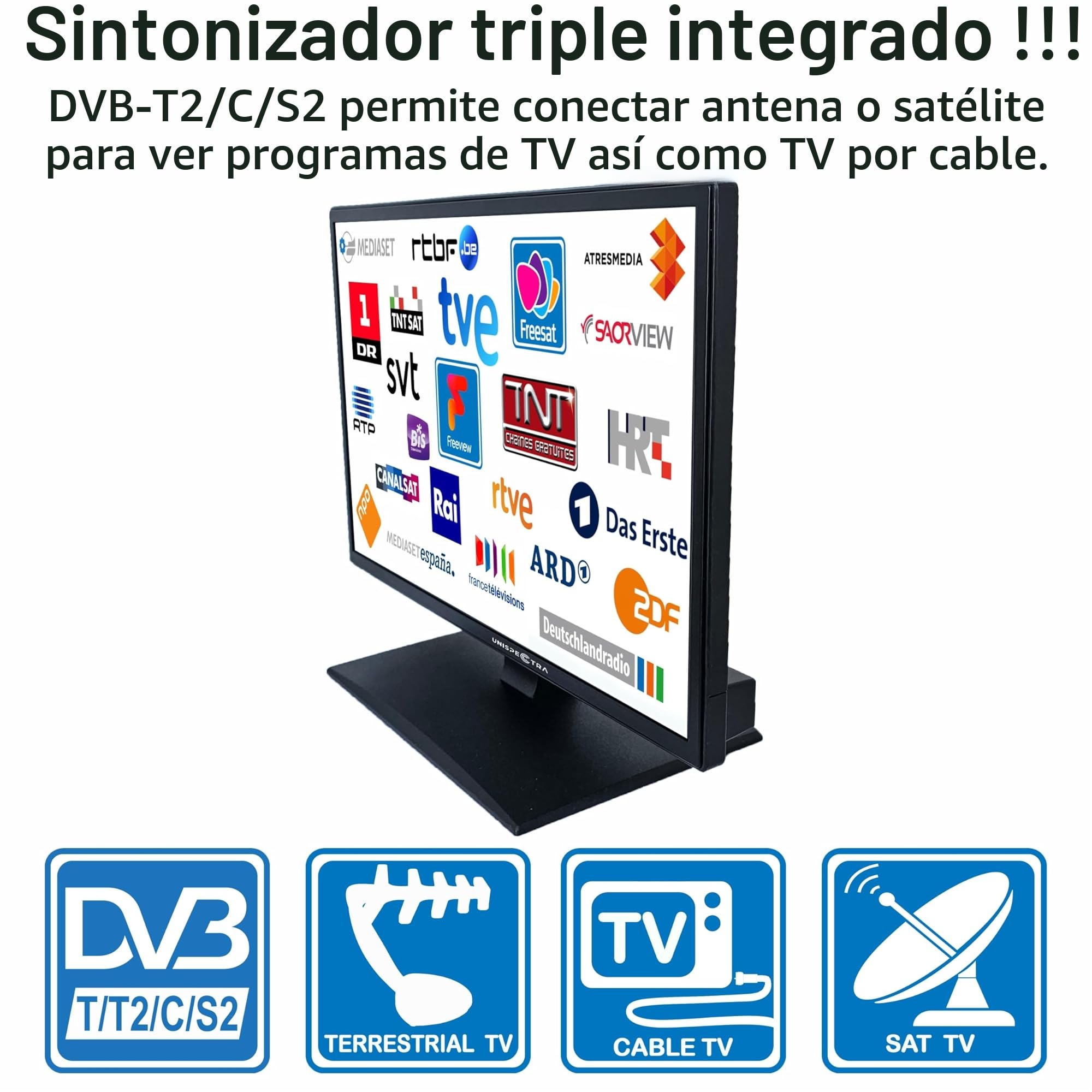 Unispectra ® Smart TV de 22 Pulgadas 12v (webOS) ELED Full HD 240v 24v 12v TV Freeview & Sat sintonizador, 3X HDMI, 2X USB, Magic Remote. Televisores de 12 V para autocaravanas, autocaravanas