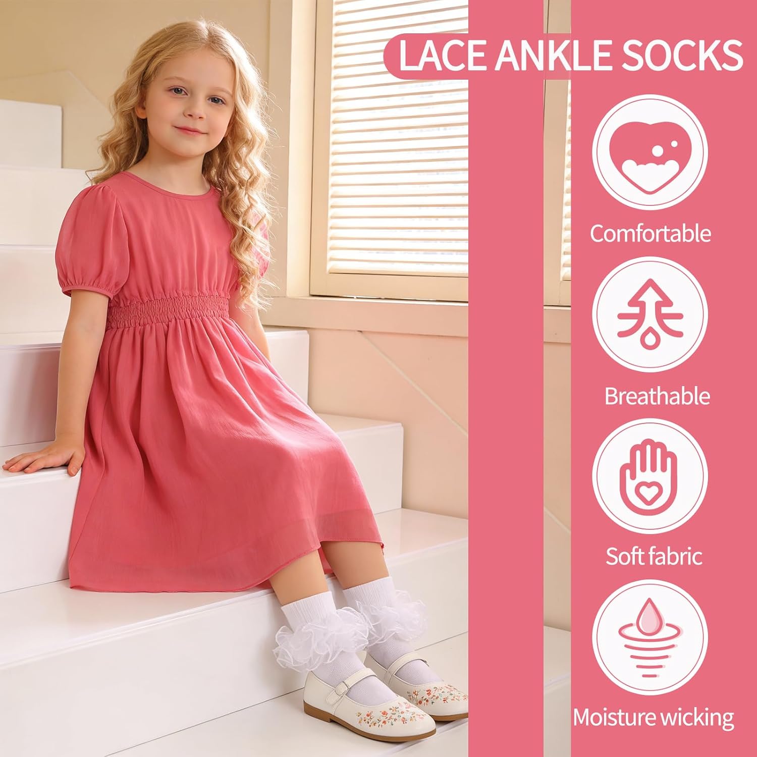 Jspupifip 4 Pairs Girls Big Ruffle Socks Soft Cute Classic Toddler Double Lace Frilly Cotton Dress Sock for Kids - Image 5