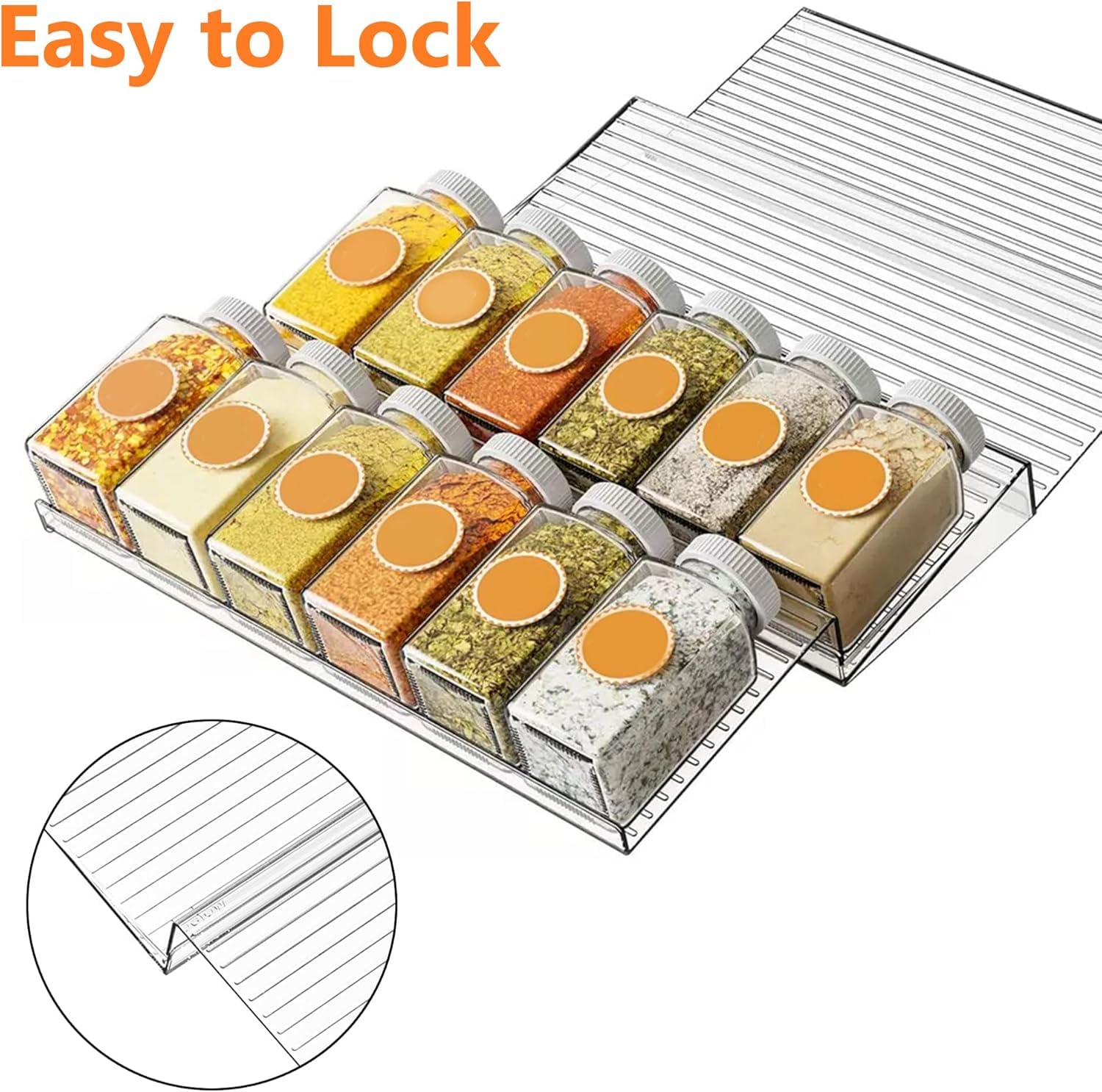 VBM Spice Rack Drawer Organizer Acrylic Transparent Expandable Spice Drawer Inserts, Adjustable 4 Tier Clear Seasoning Tray for Kitchen Cabinet, Countertop, Drawer Storage, Spice Organizer Rack 3