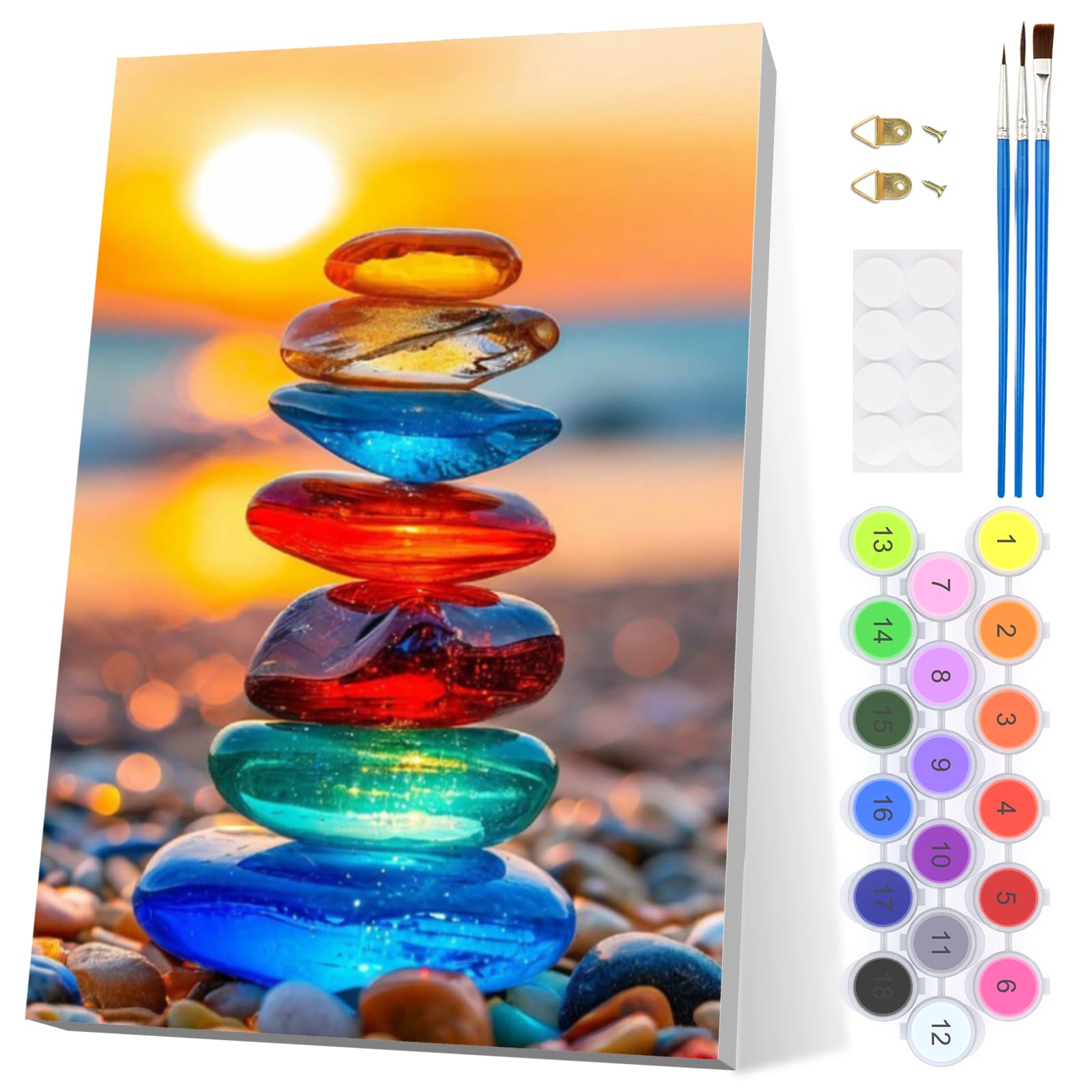 EOBROMD Stone Beach Paint by Numbers for Adults with Frame, Landscape Paint by Numbers Kits, Acrylic Easy Painting by Numbers for Gift Home Wall Decor (8x12in/20x30cm) โ image 1
