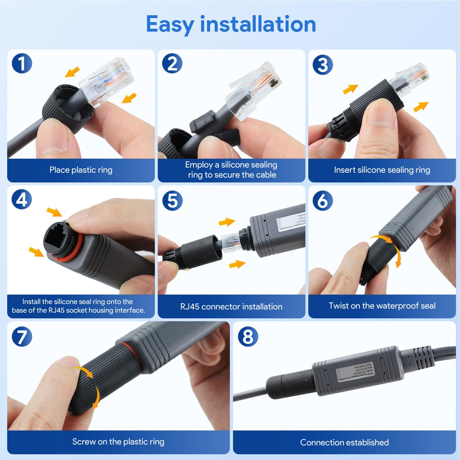 Gigabit Poe Ethernet Splitter, 1 na 2 Out, RJ45 1000 Mbps, Plug & Play, Obsługuje dostawę Mocy 100 W, odległość Transferu do 100 M dla Kamer Bezpieczeństwa, Telefonów VoIP i