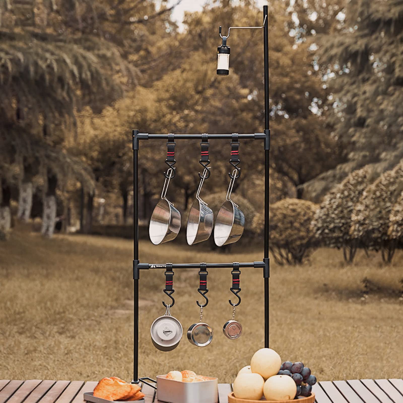 Suspendu de Camping, de Lampe de Camping, étagère Pliante pour ustensiles de Cuisine avec Crochets pour la pêche, Pique-Nique, Barbecue, Organisateur d ' ustensiles de Cuisine