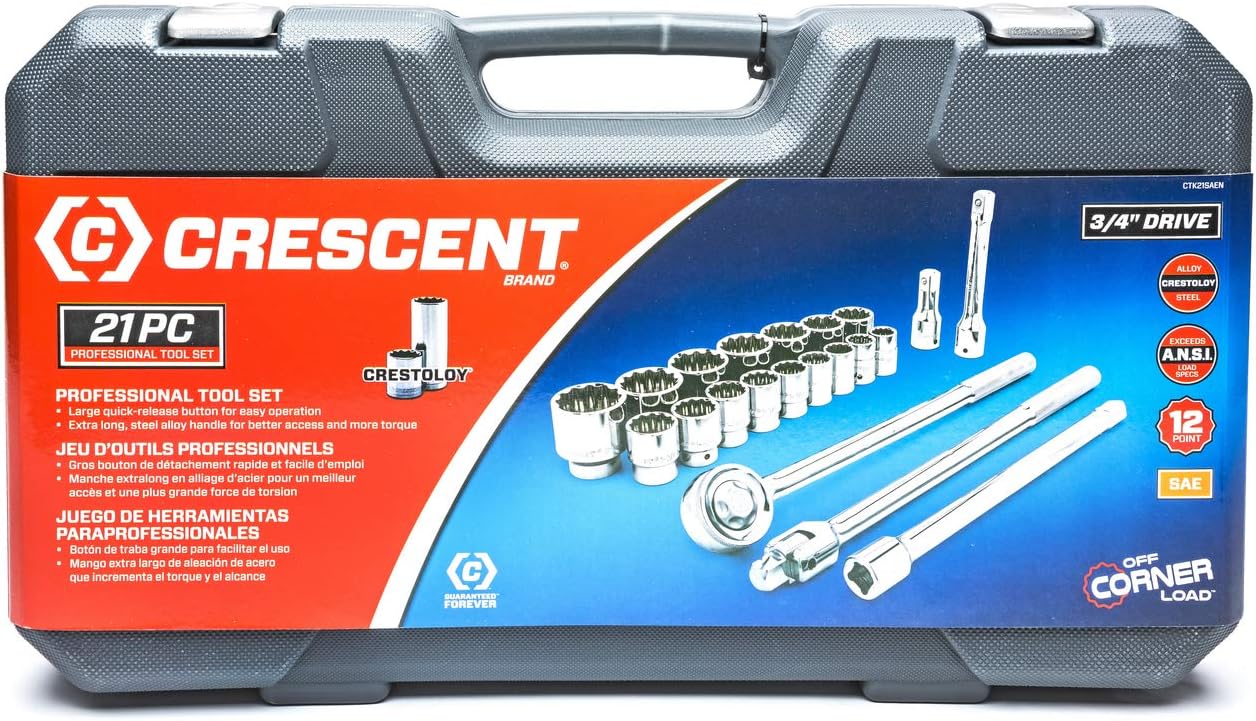 Crescent 21 Piece 3/4" Drive 12 Point Standard SAE Mechanics Tool Set - CTK21SAEN