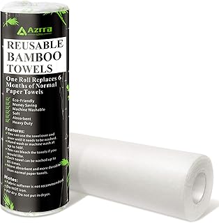 Bamboo Reusable Paper Towels - Zero Waste Strong Bamboo Towels, Eco Friendly Products, 30 Sheets/Roll = Half a Year Supply of Paper Towels, Machine Washable Reusable Kitchen Towels (1 Roll)