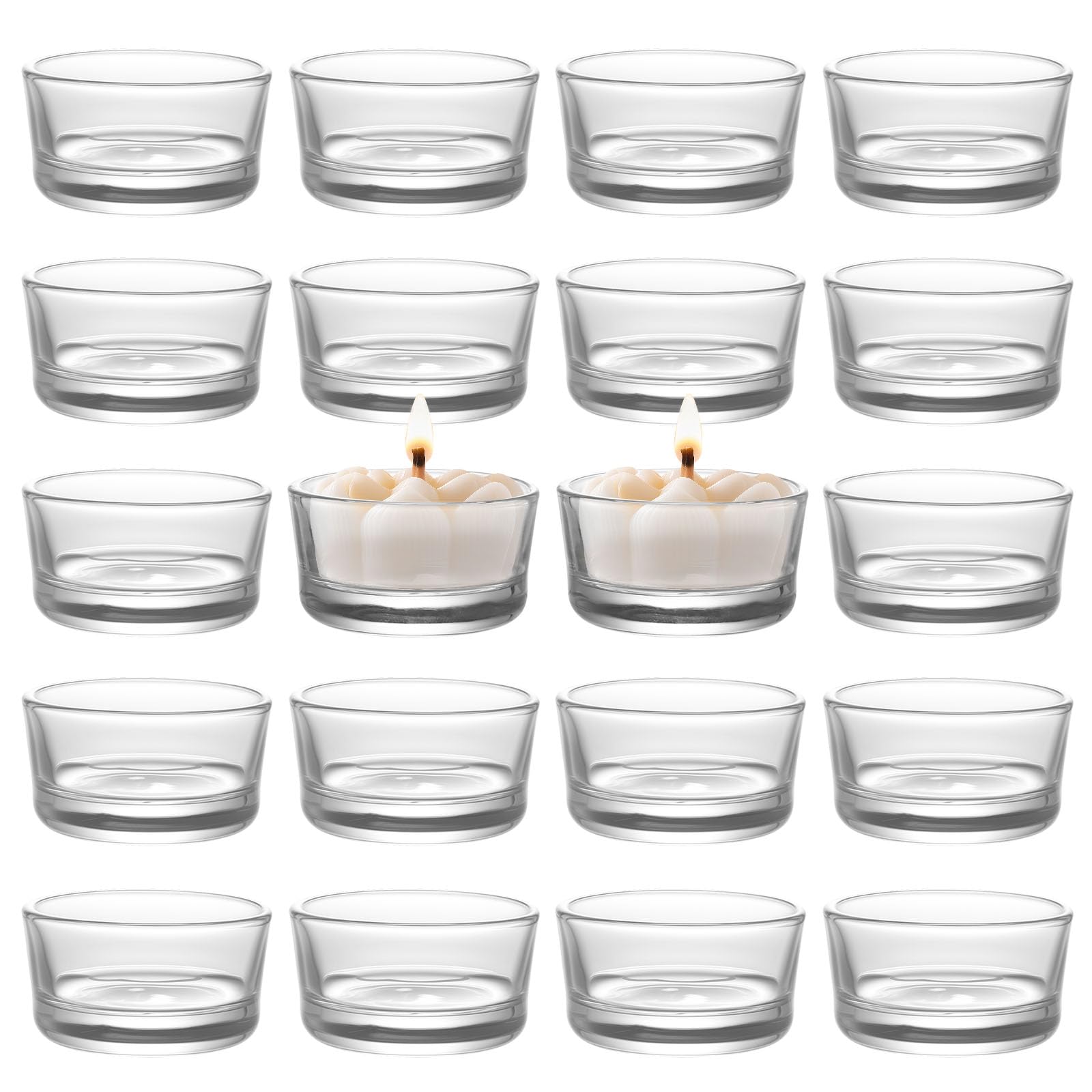 20 sztuk świeczników tealight z 4 nóżkami, solidne szklane uchwyty na podgrzewacze, średnica 45 mm dla stabilnego i bezpiecznego spalania, idealne do dekoracji domu, na ślub