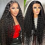 NANTLIY 28 Inch Deep Wave Lace Front Wigs Human Hair 13x6 HD Transparent Lace Front Wigs Human Hair 200% Density Deep Curly Glueless Wigs Pre Plucked with Baby Hair for Women