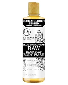 Dr Jacobs Naturals Authentic African Raw Black Soap All-In-One Cleanser for Face Wash Sensitive Skin Body Wash Shampoo