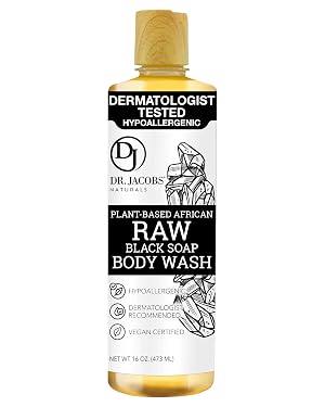 Dr Jacobs Naturals Authentic African Raw Black Soap All-In-One Cleanser for Face Wash Sensitive Skin Body Wash Shampoo