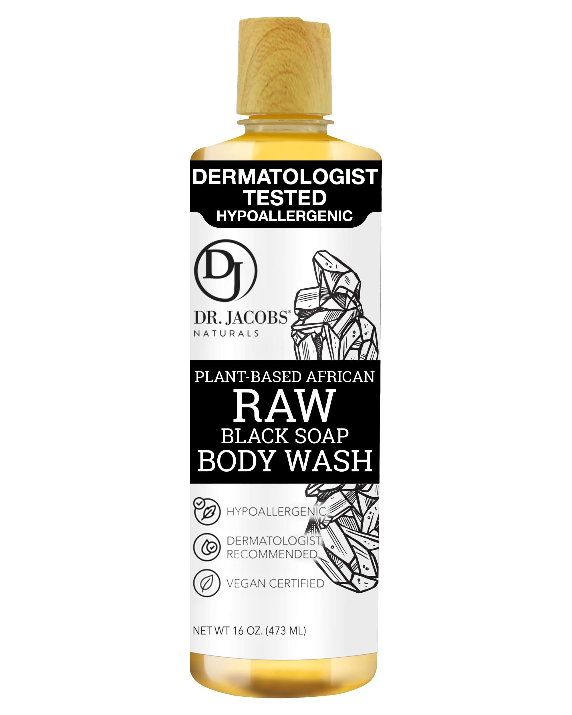 Dr Jacobs Naturals Authentic African Raw Black Soap All-In-One Cleanser for Face Wash Sensitive Skin Body Wash Shampoo
