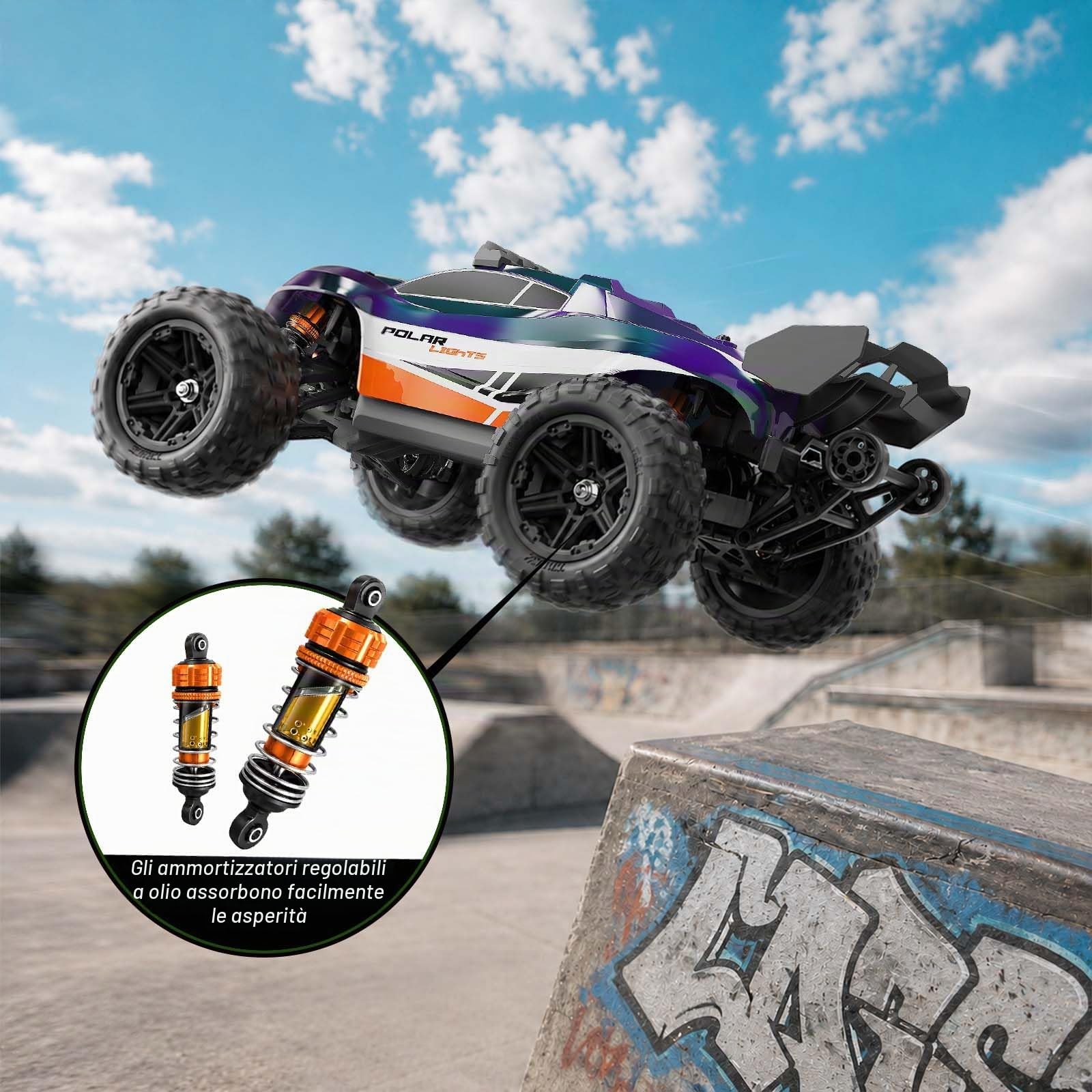 Macchina Telecomandata Adulti 1:14 Brushless Auto RC/RC Car 4WD 52 km/h, Ammortizzatori Idraulici, Trasmissione in Metallo, 2 Batterie 1500mAh, 2 Set di Gomme, LED, Upgrade 3S fino a 70 km/h