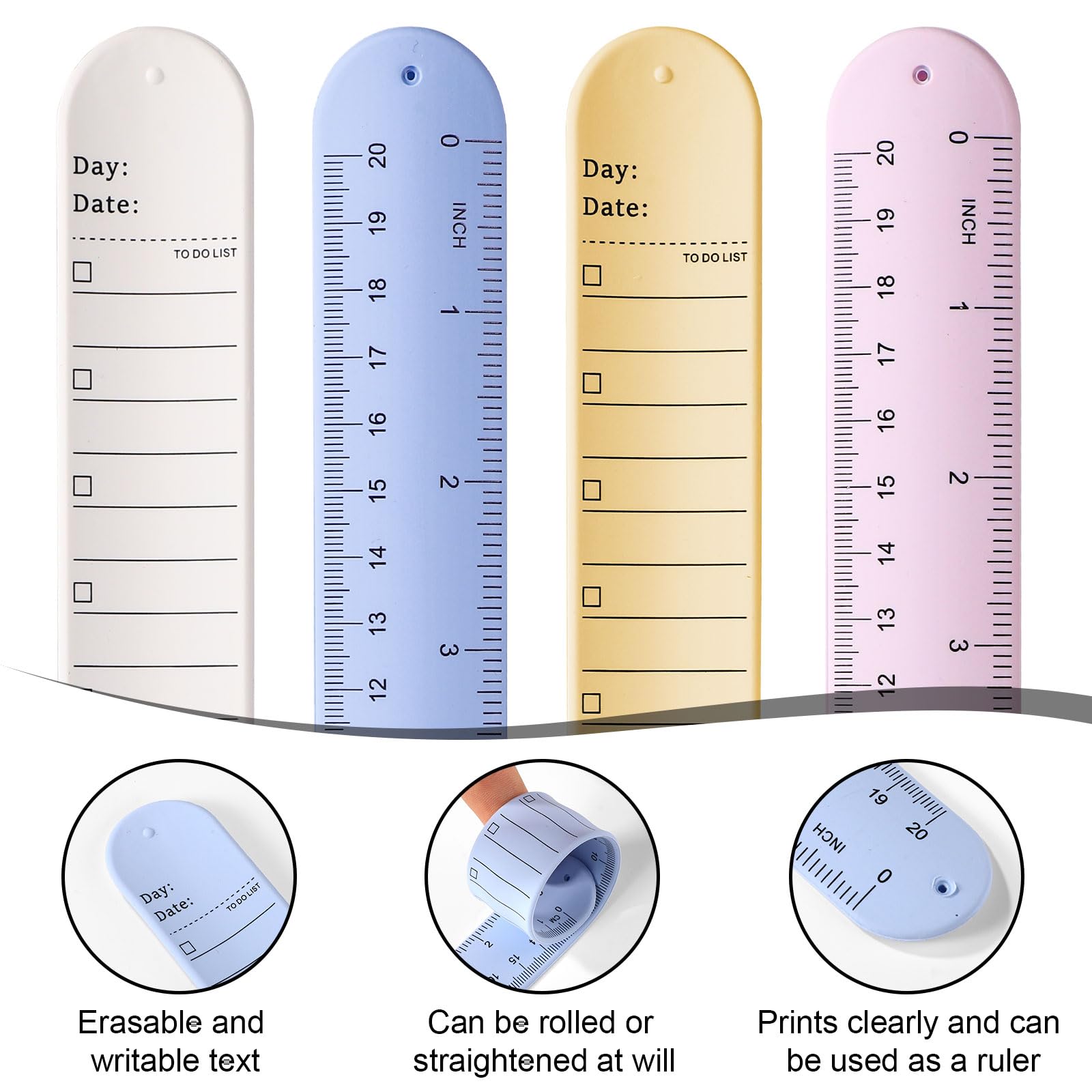 4pcs Wrist Notepad, 9.37x1.18x0.1in Erasable Wearable to Do List Reminder Bracelet Silicone Reusable Notes Memo Wristband with Pen Eraser Slap Ruler for Students Nurses Daily Planner (Color 1) - Image 4