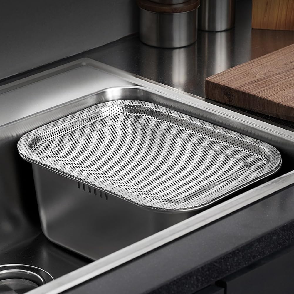 Stainless Steel washing up Bowl with perforated lid 10L, Large, Silver