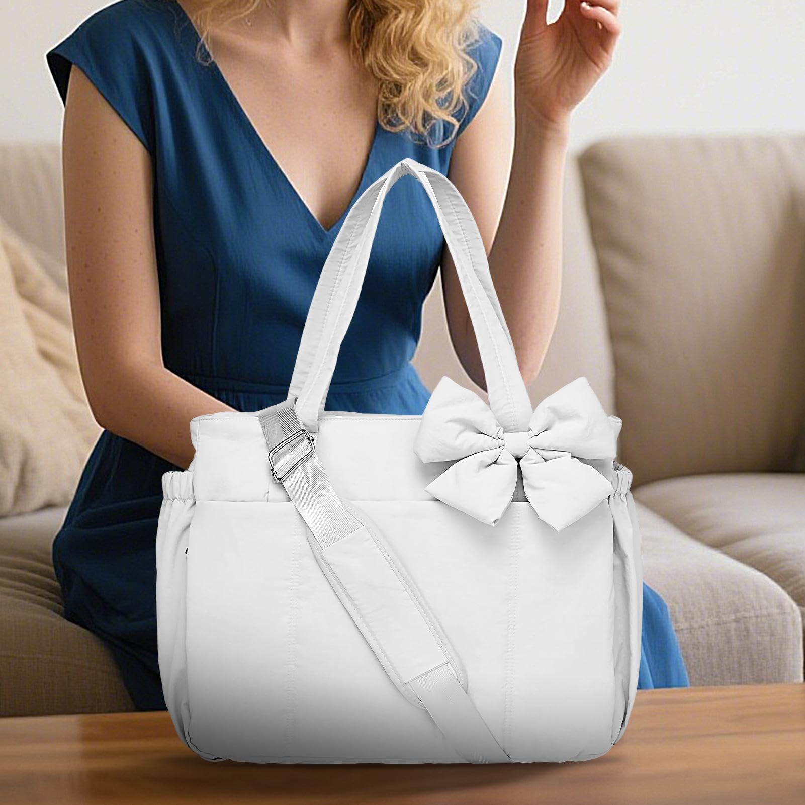 Bolso de hombro con lazo, bolso de mano suave con lazos, elegante bolso de mano con correa ajustable para oficinas, bodas, escuela, viajes, playa, fiesta, trabajo, noche