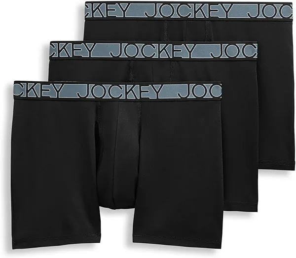 Jockey Men's Underwear Active Microfiber 5" Boxer Brief - 3 Pack, Black, L