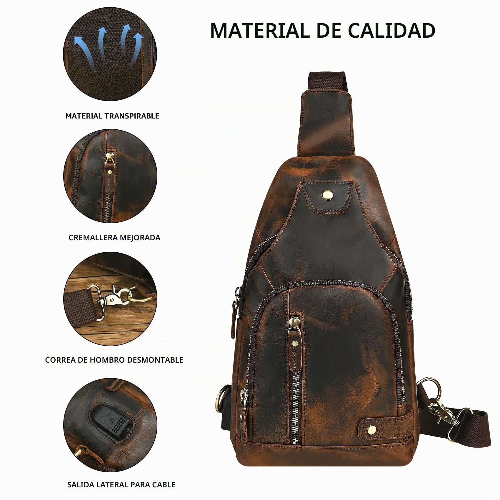 Crazy Horse Cuero Triángulo Cruzado-cuerpo Sling Pecho Bolsa Viaje Un Hombro Mochila Daypack Para Hombres Masculino 3028