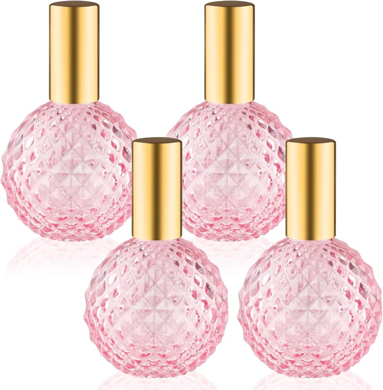 Mirrline Frascos de Vidro com Spray para Perfume 100 mL, Rosa, Pacote com 4 e Acessórios