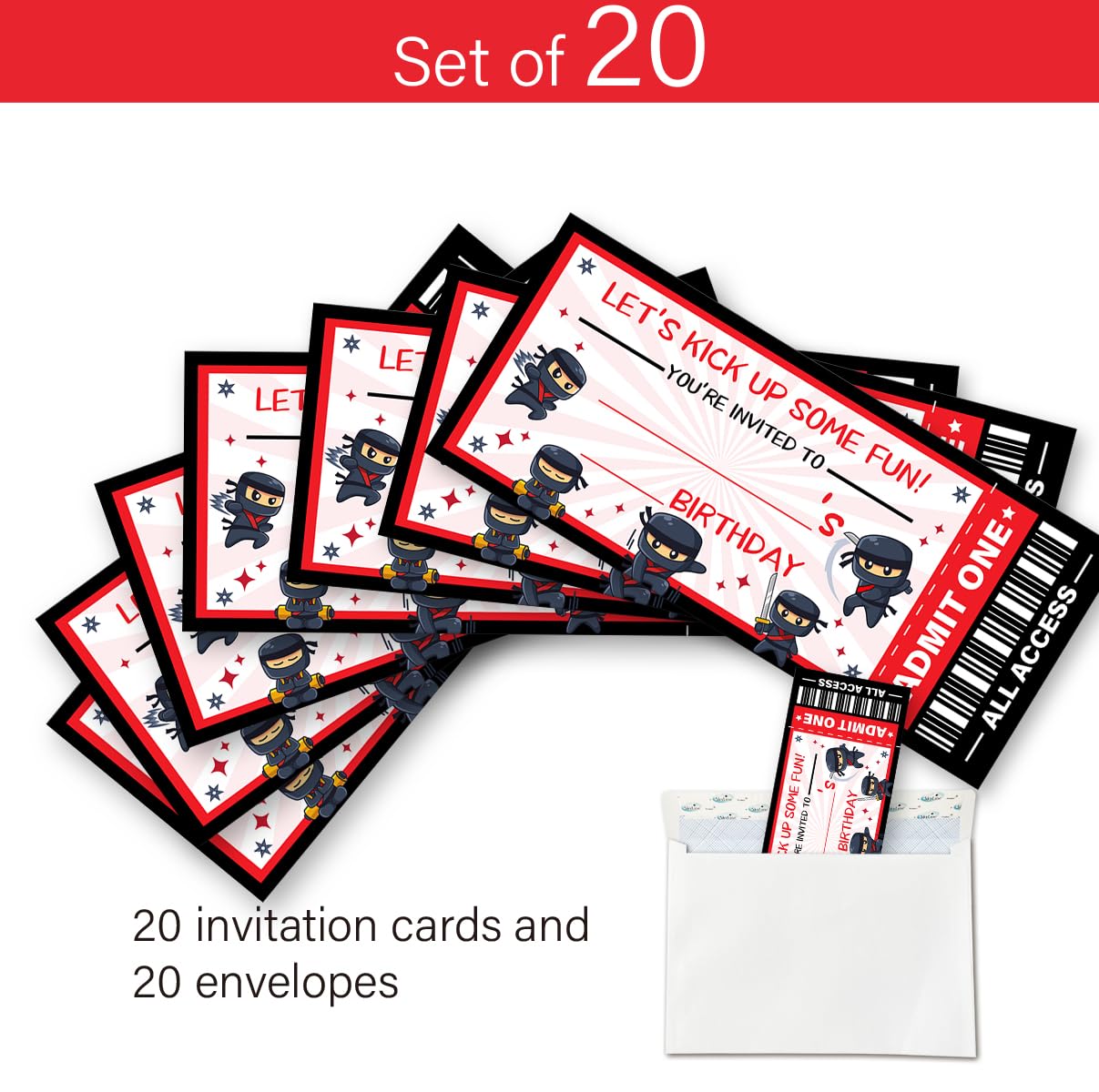 その他 Invitation LyoGao 20 Pack Ninja Birthday Party Ticket Invitations With