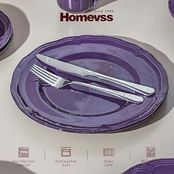 Dinner Set, 20 Piece Stoneware Dinnerware Service for 4, Dining Ware Include Plates, Bowls and Mugs, Chip and Scratch Resistant, Microwave & Dishwasher Safe, Purple