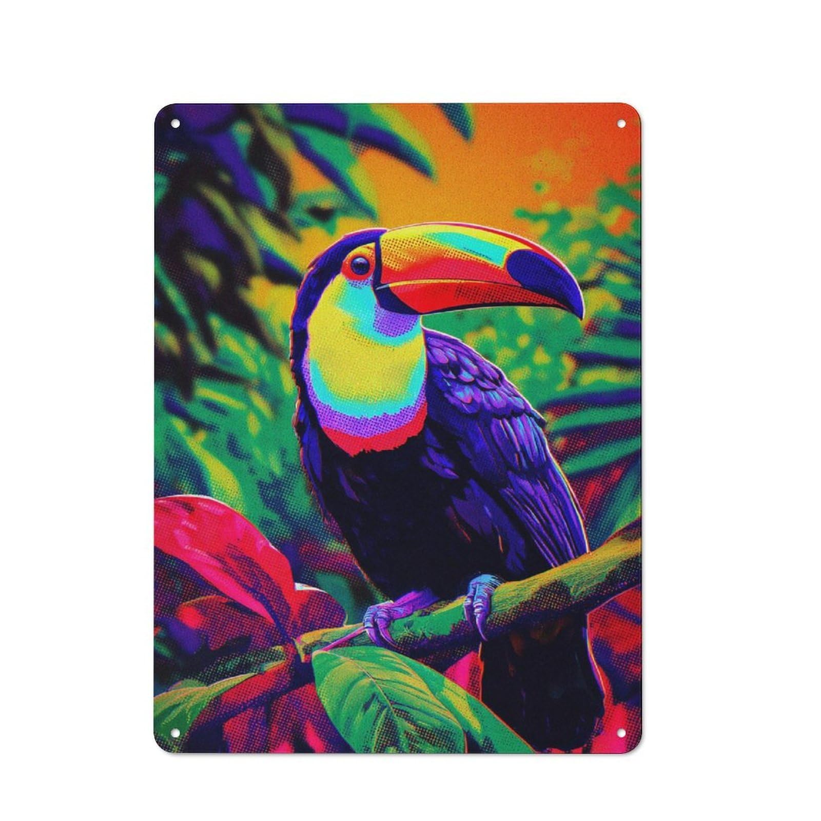 40x30cm Rustic Metal Sign with Vibrant Toucan in Tropical Paradise -9 for Home Office Or Studio, Gift for Studio Owners during The Christmas Season