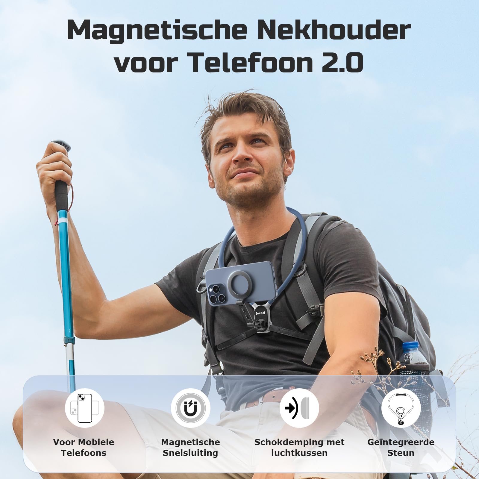 Magnetische Neksteun voor Telefoon Max.70cm Nek Universele Telefoonhouder met 120cm Vaste Riem, Koord Anti-Drop, 360 ° View Rotatie - Compatibel met MagSafe voor iPhone, Android telefoon