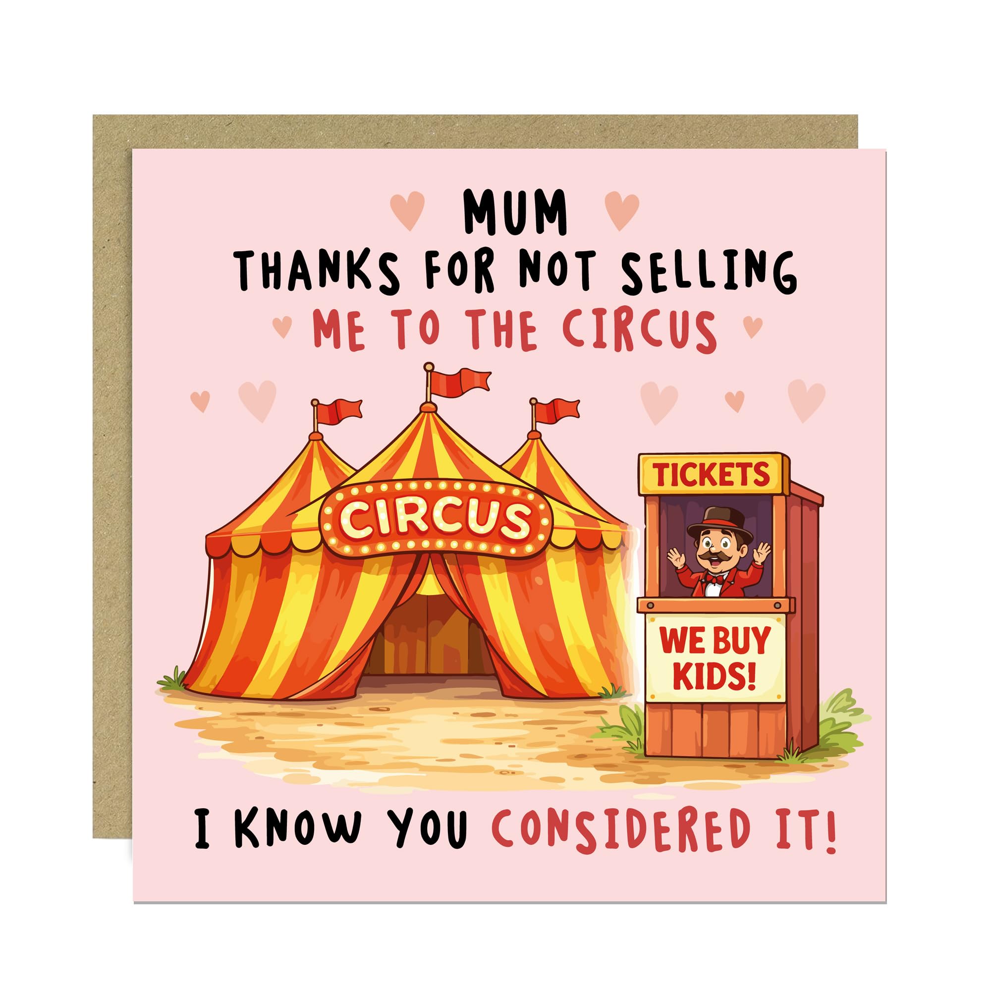 RED OCEAN Funny Mothers Day Card, Thanks For Not Selling Me, Mum Card From Daughter Son, Joke Birthday Card With Kraft Envelope