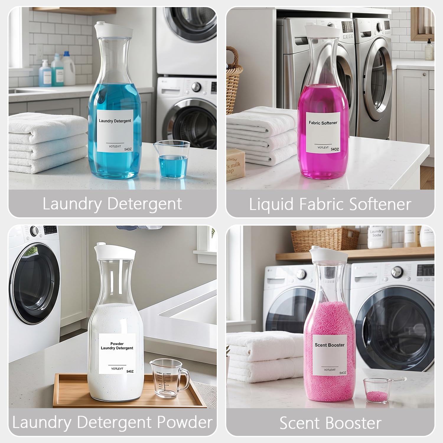 Dozownik detergentu do prania, dozownik mydła do prania, pojemnik i organizer na płynny detergent do prania, przezroczysty zmiękczacz do tkanin z tworzywa sztucznego i dozownik proszku do
