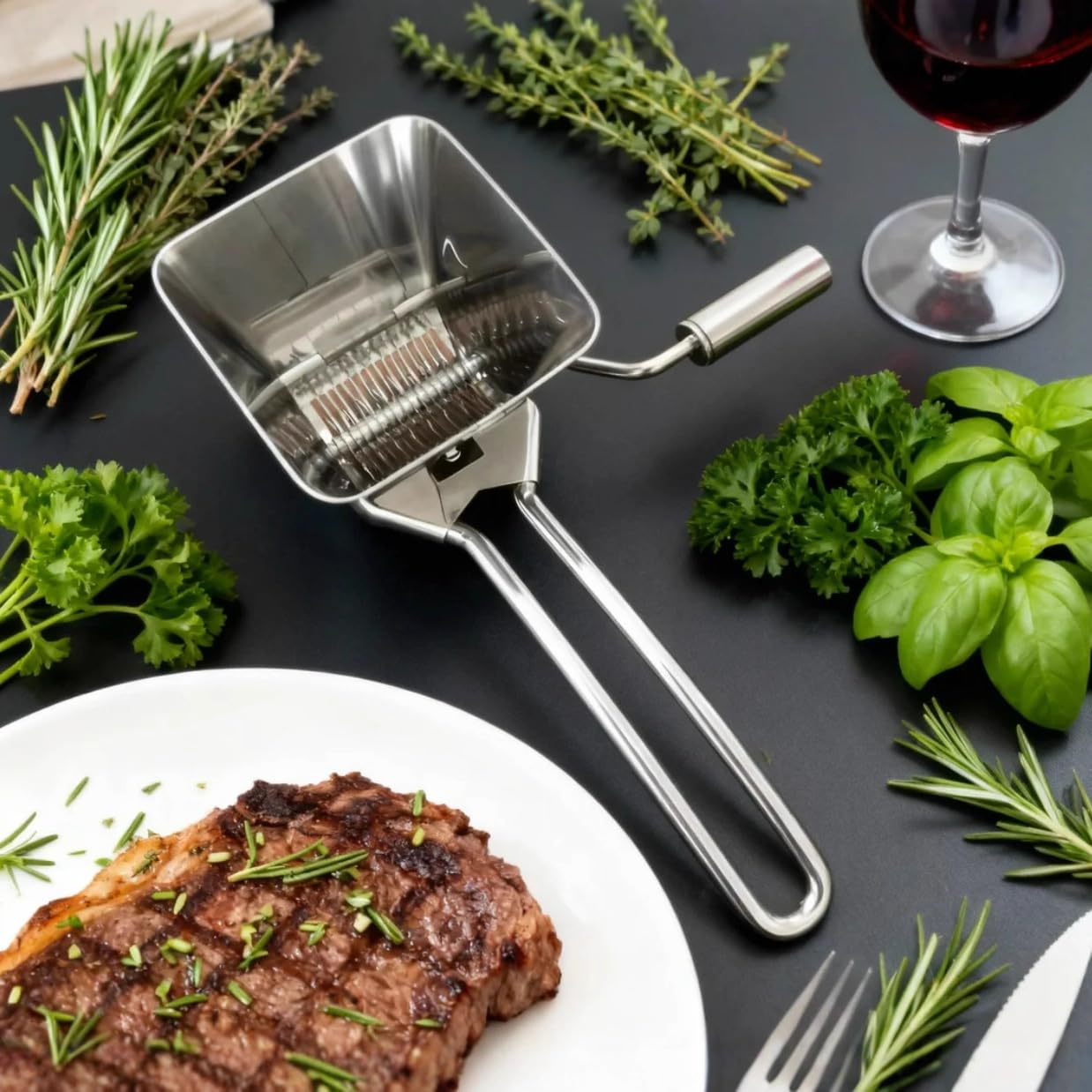 Tritino Taty Trita Erbe Manuale in Acciaio Inox,Tritatutto Professionale per Erbe Aromatiche, Basilico e Prezzemolo, Pratico Utensile da Cucina e Accessorio BBQ