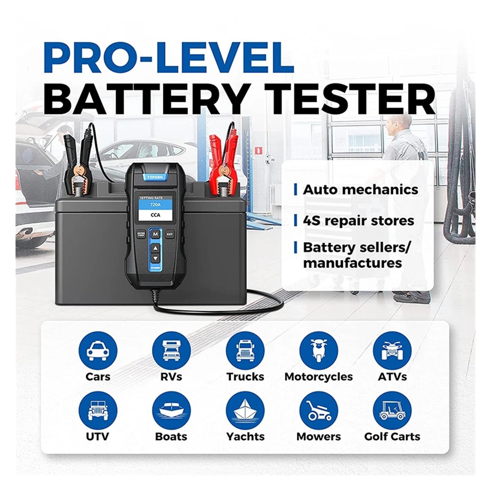 Tester per batterie, Tester for batteria BT300P con stampante 12V, strumenti di prova for avviamento e ricarica digitale for auto, analizzatore for veicoli 100-2000CCA