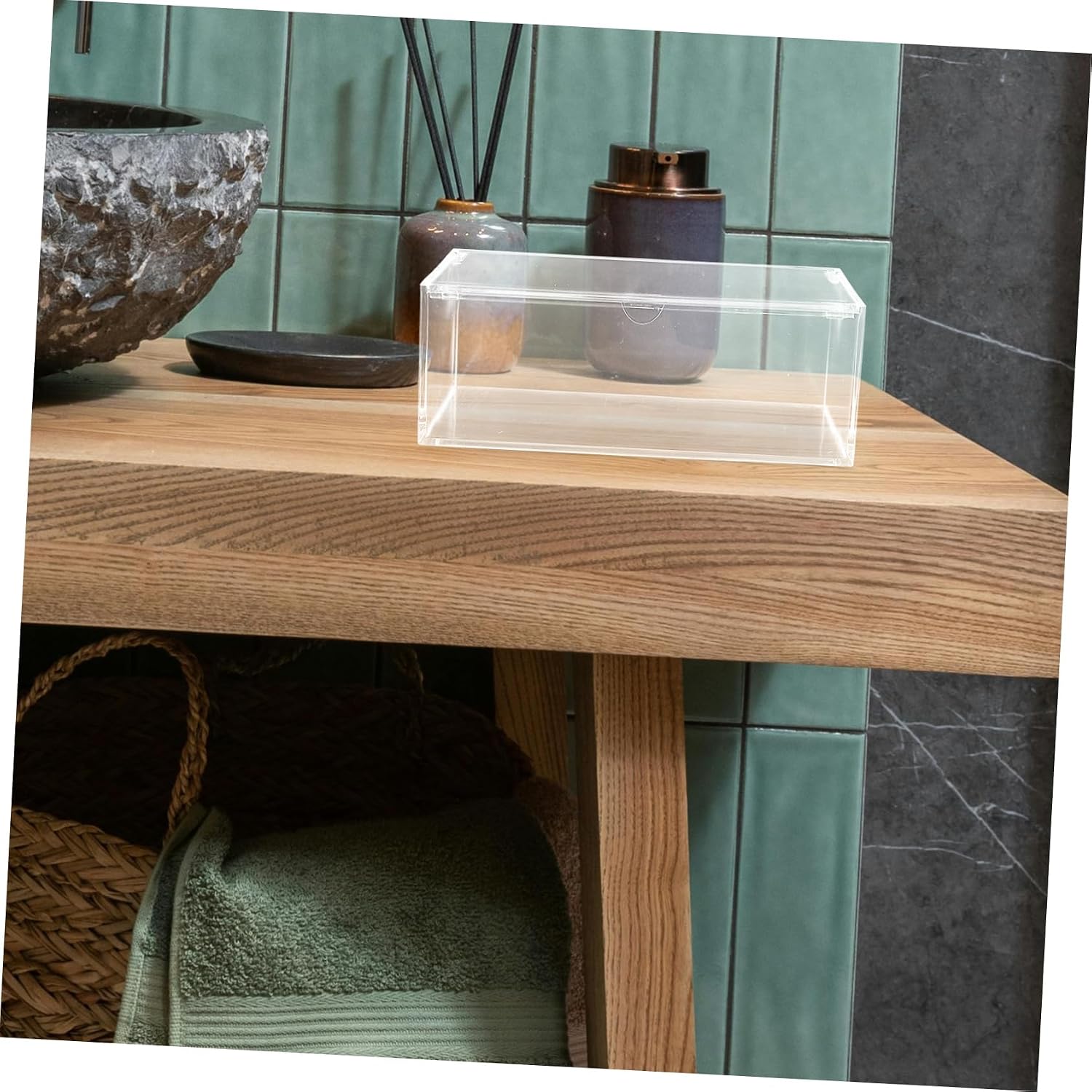 Garneck Bathroom Pad Organizer Acrylic Laundry Sheets Container with Dryer Sheet Dispenser Box