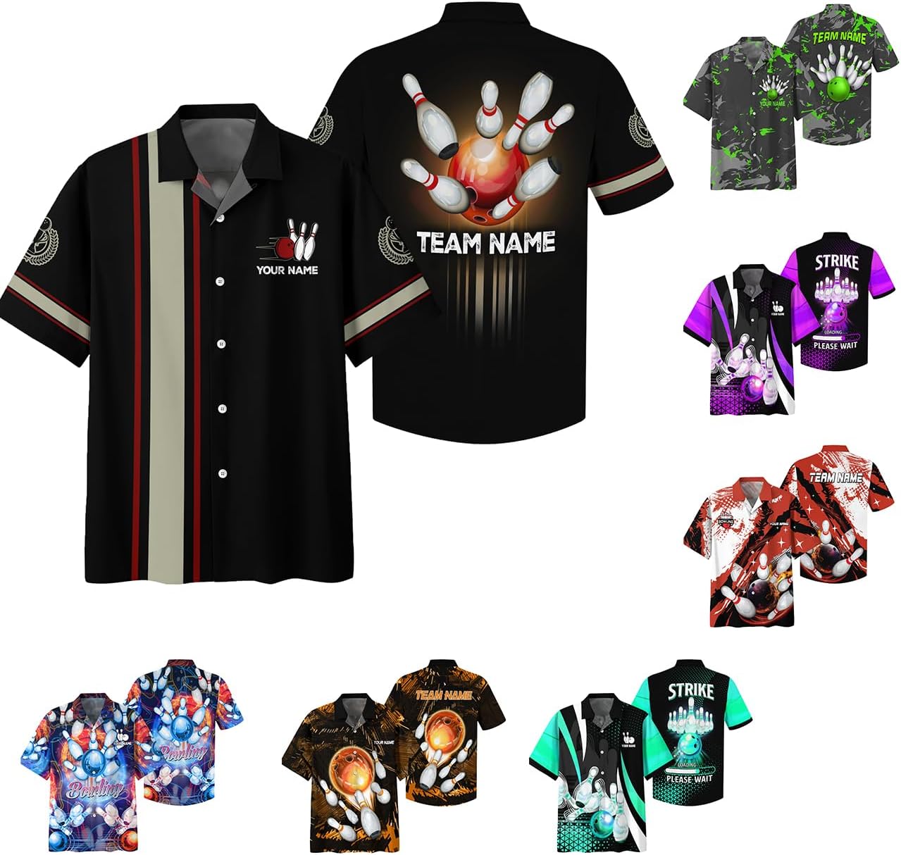 Custom Bowling Hawaiian Party Shirt 3D Button Down Shirt with Bowling Theme Graphic On it for Bowling Team