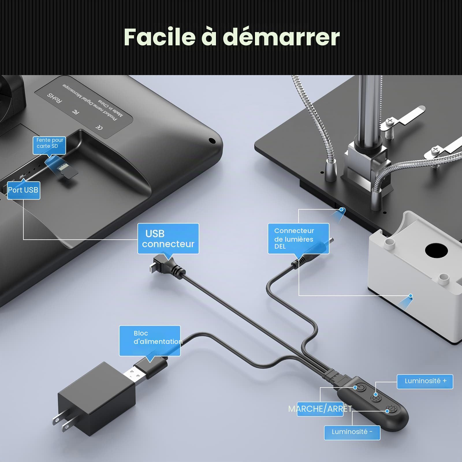 Andonstar AD210 Microscope numérique LCD 10,1 pouces pour réparation électronique